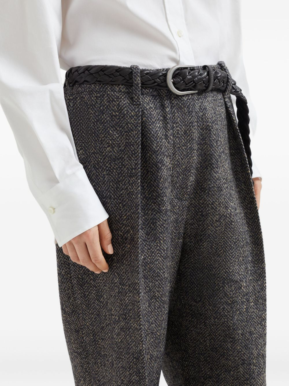 herringbone tweed pleated trousers - 5