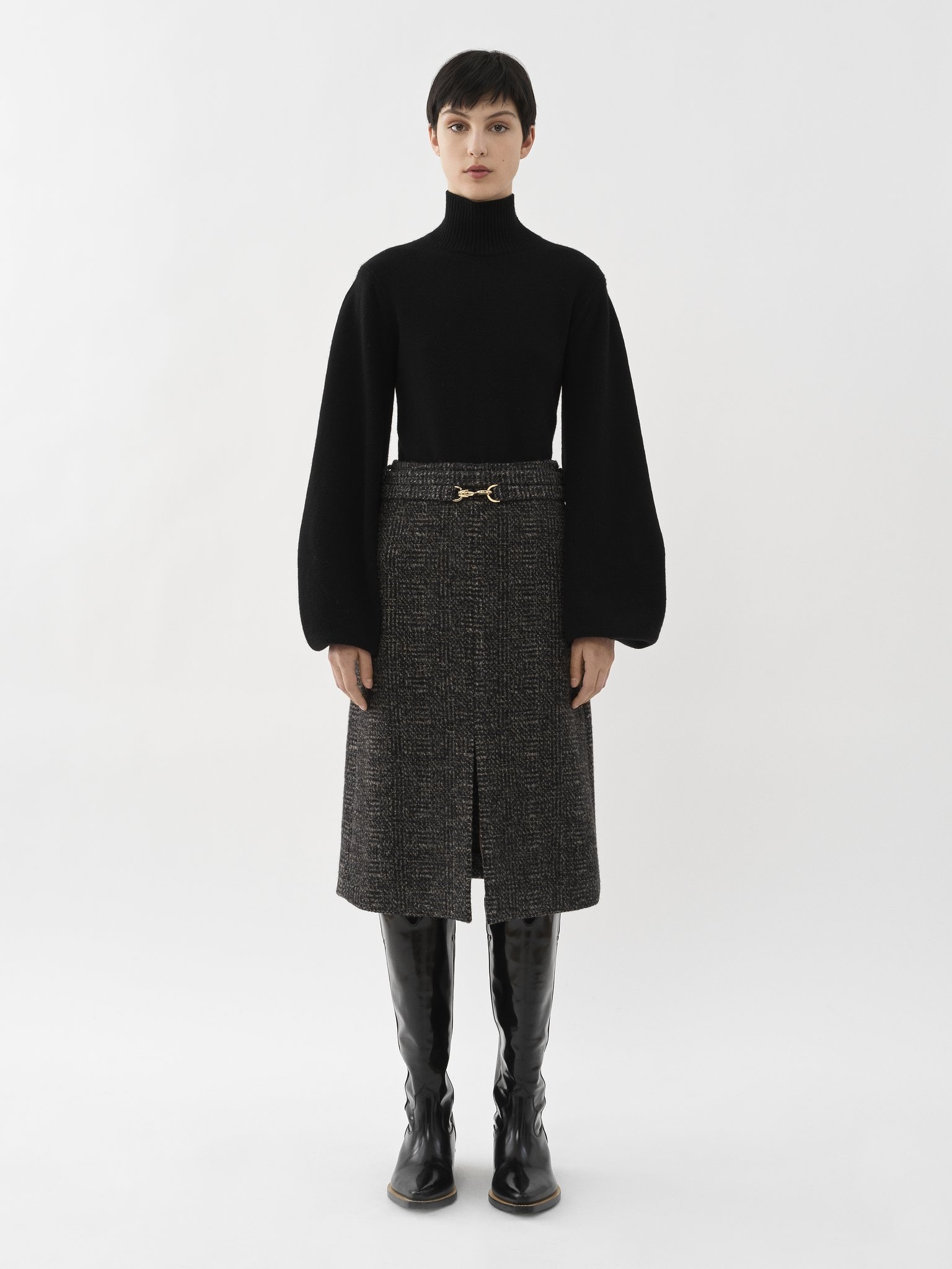 BALLOON-SLEEVE HIGH-NECK SWEATER - 2