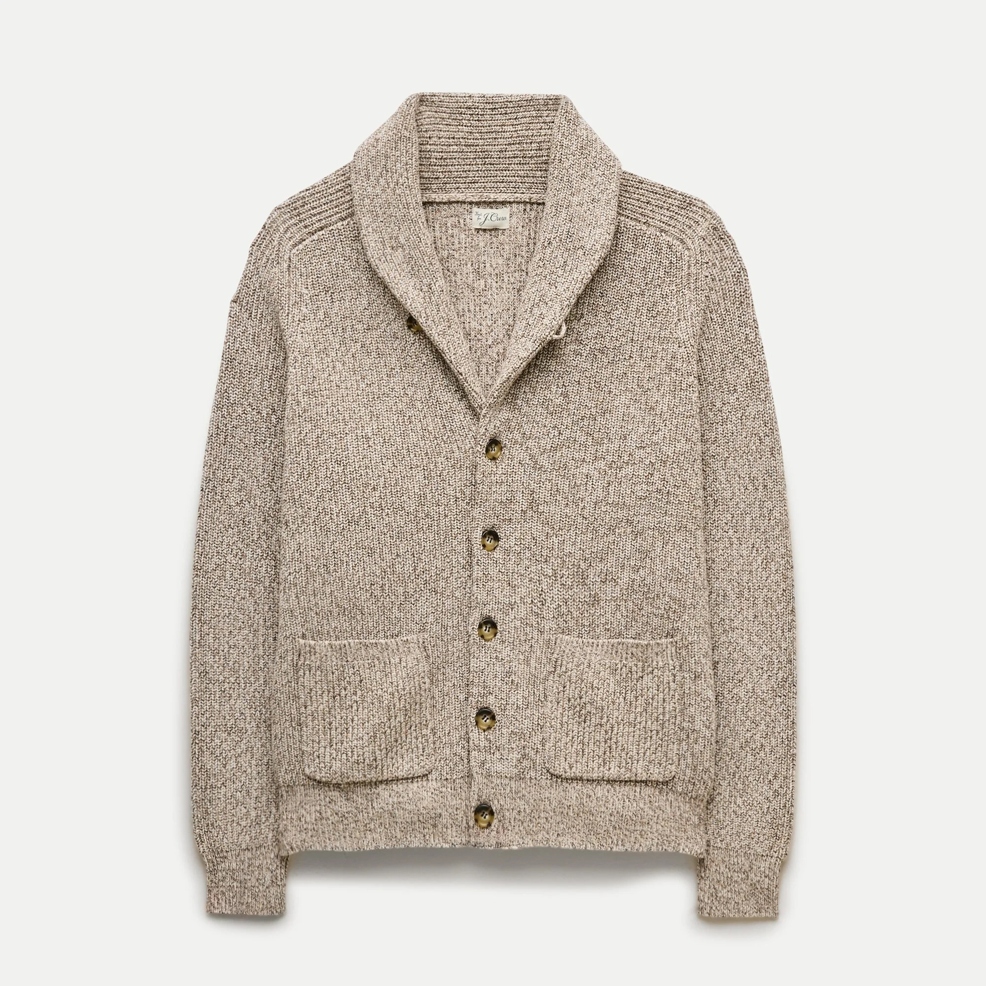 Rib-knit shawl-collar cardigan in marled cotton - 1