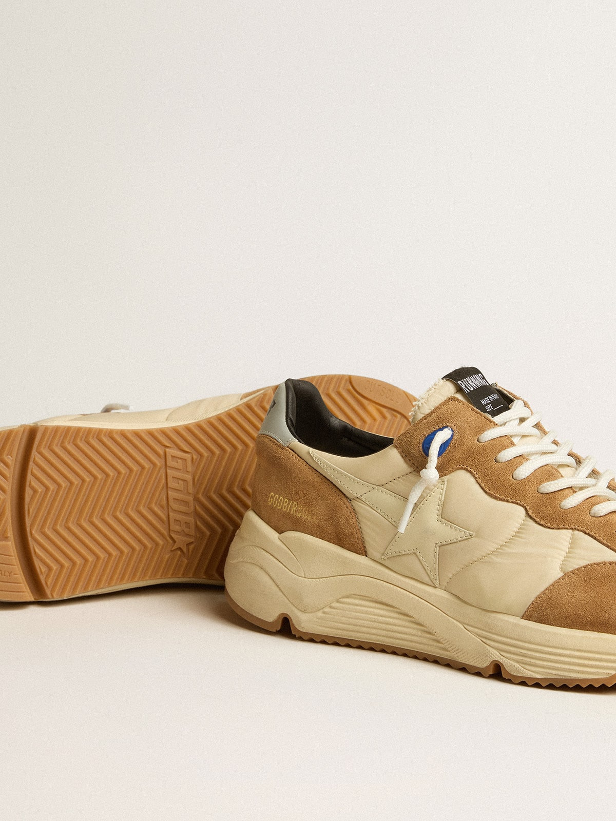Running Sole in ivory nylon and tobacco suede with ivory leather star - 3
