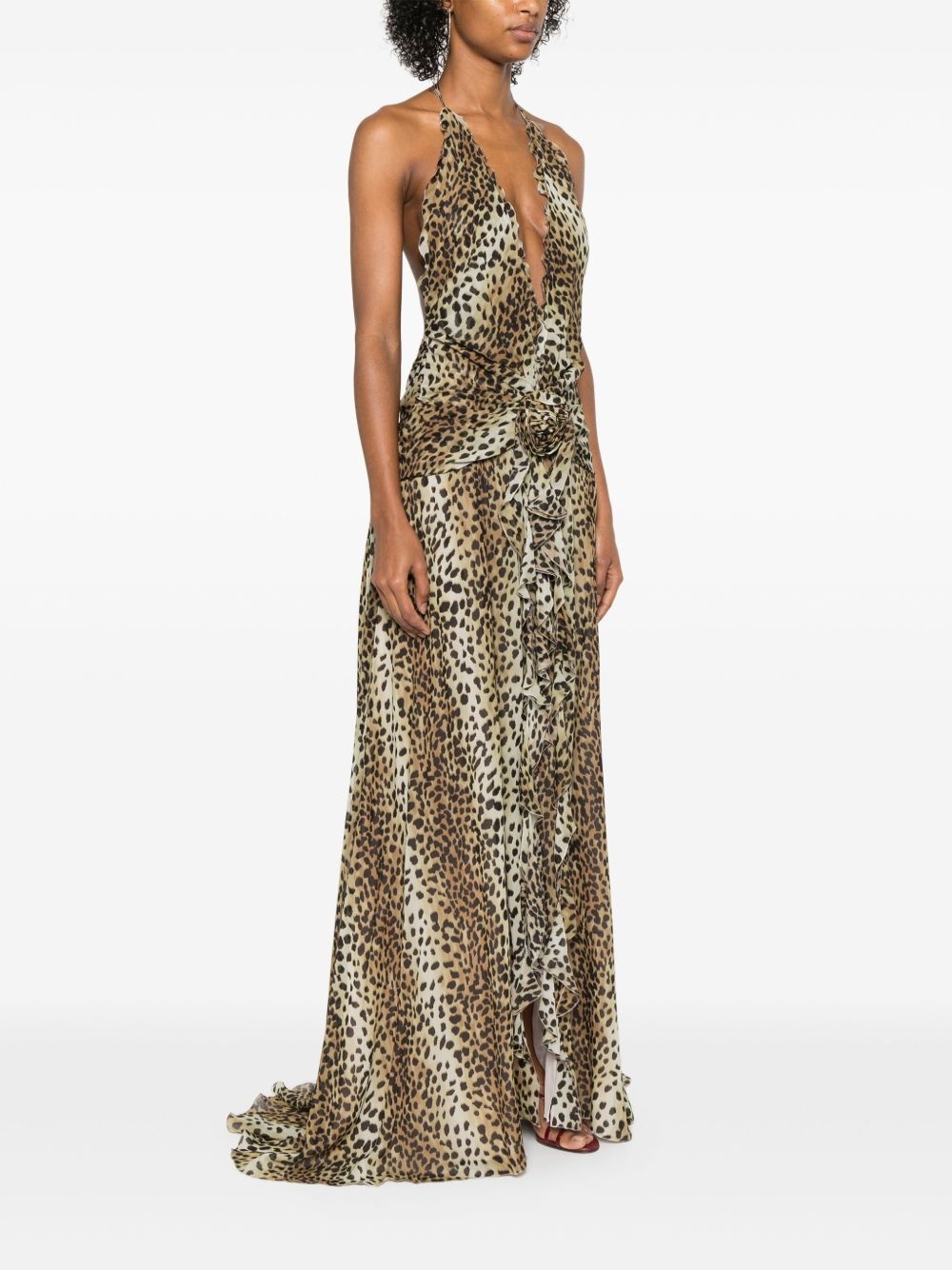 leopard-print georgette maxi dress - 3