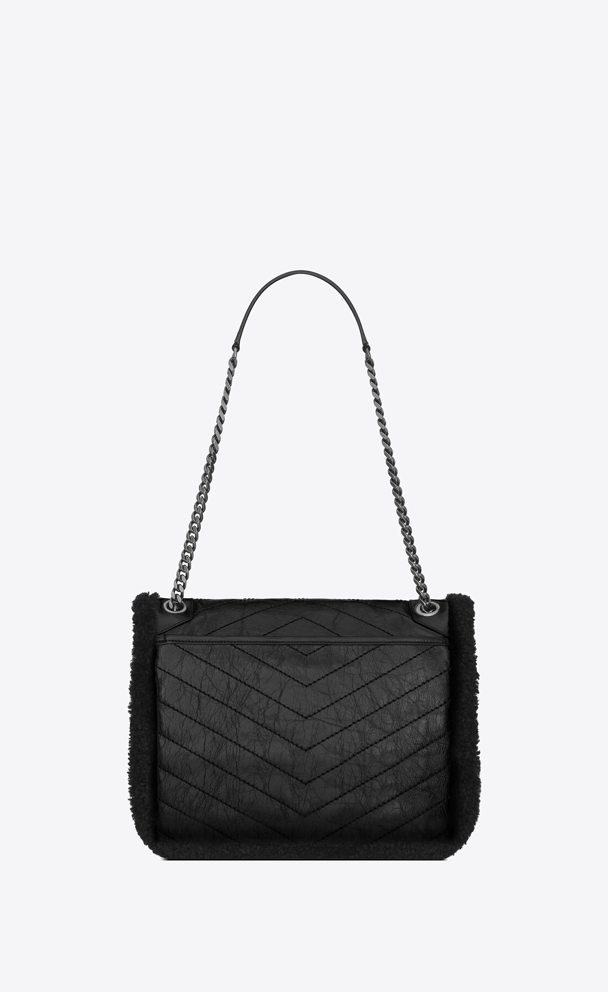 niki medium in quilted crinkled leather and shearling - 3