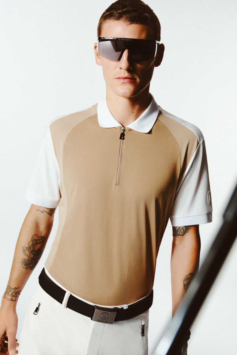 Kjell functional short-sleeved top in Caramel/white 5