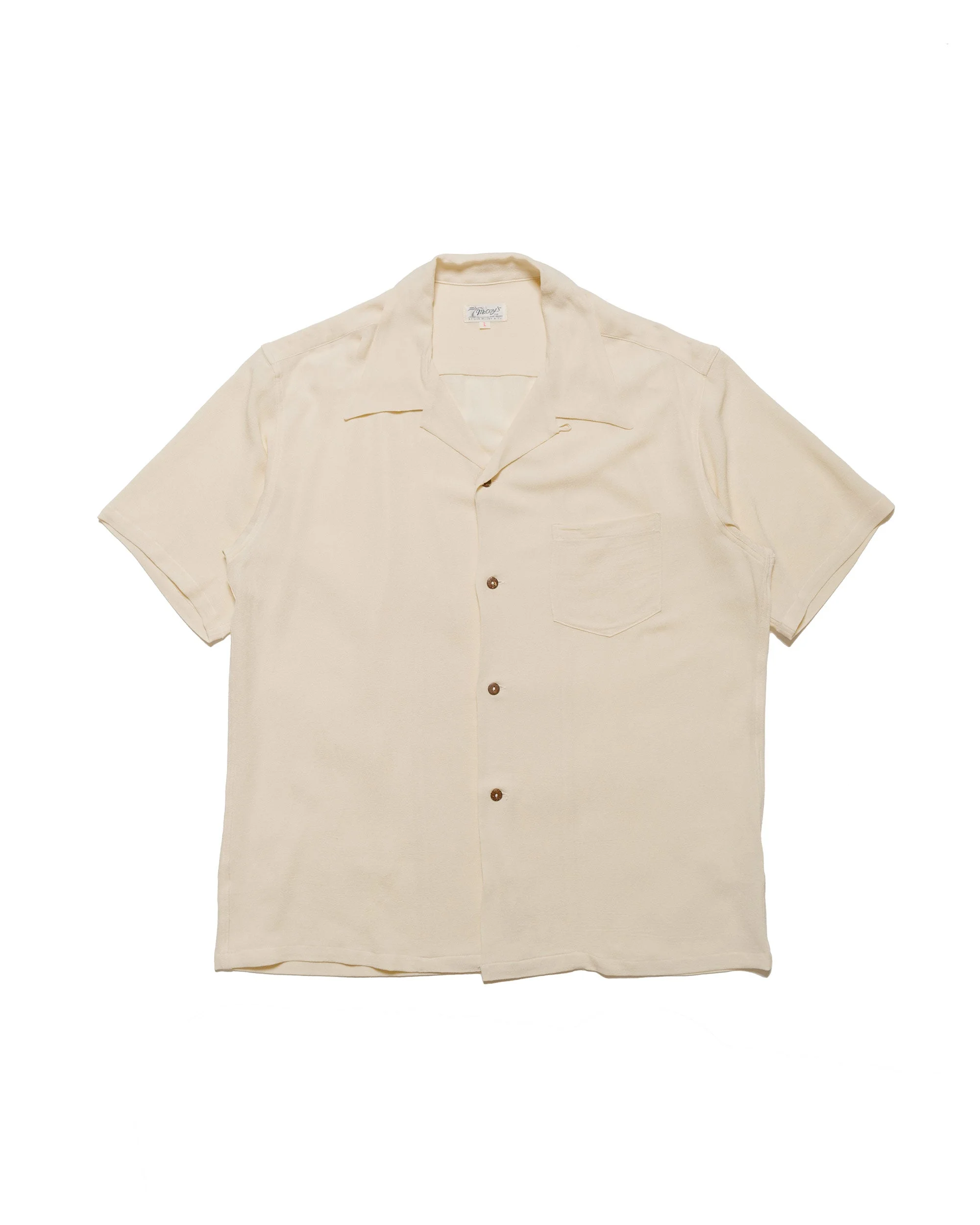 MS24008 Silk Rayon Open Collar Shirt Ecru - 1