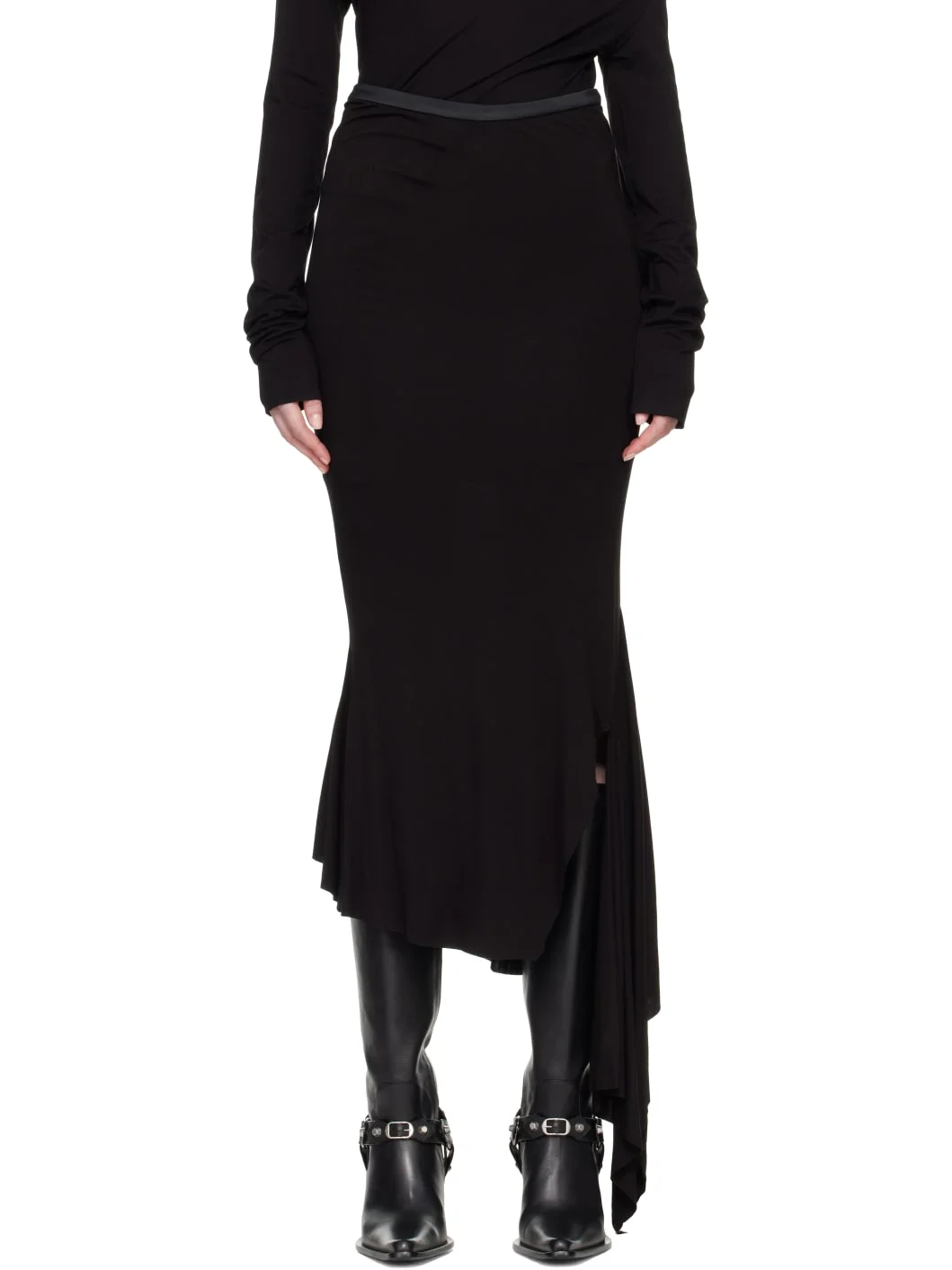 Black Fishtail Maxi Skirt - 1