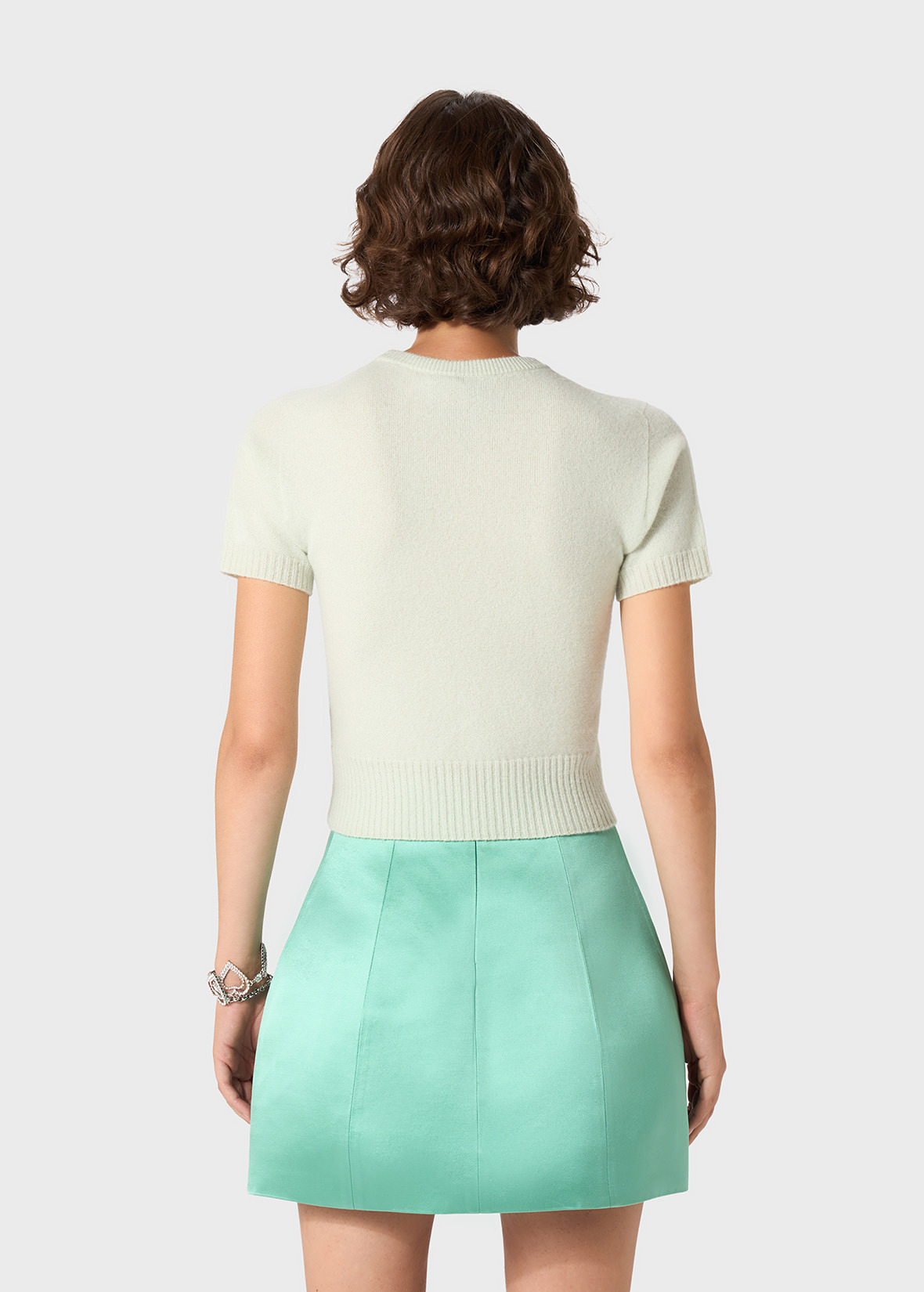 CASHMERE CROPPED SWEATER WITH BLUMARINE RHINESTONE LOGO - 4