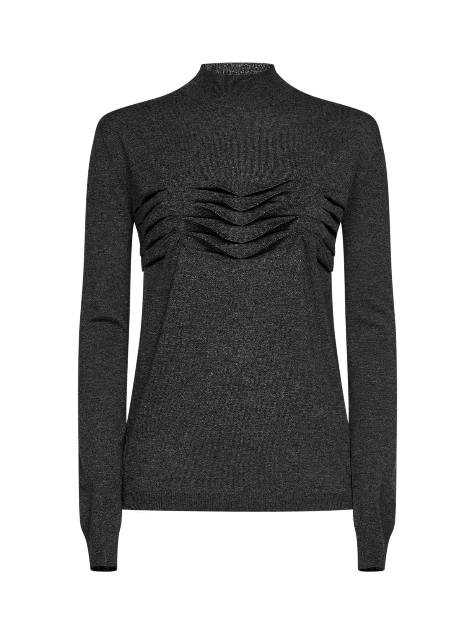 Anthracite wool and cashmere knit sweater with pleats detail - 1