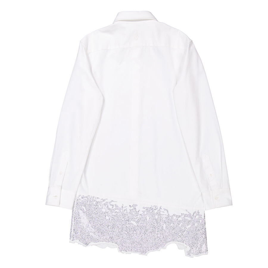JW Anderson Ladies White Distressed Glitter Hem Tunic Shirt Dress - 7