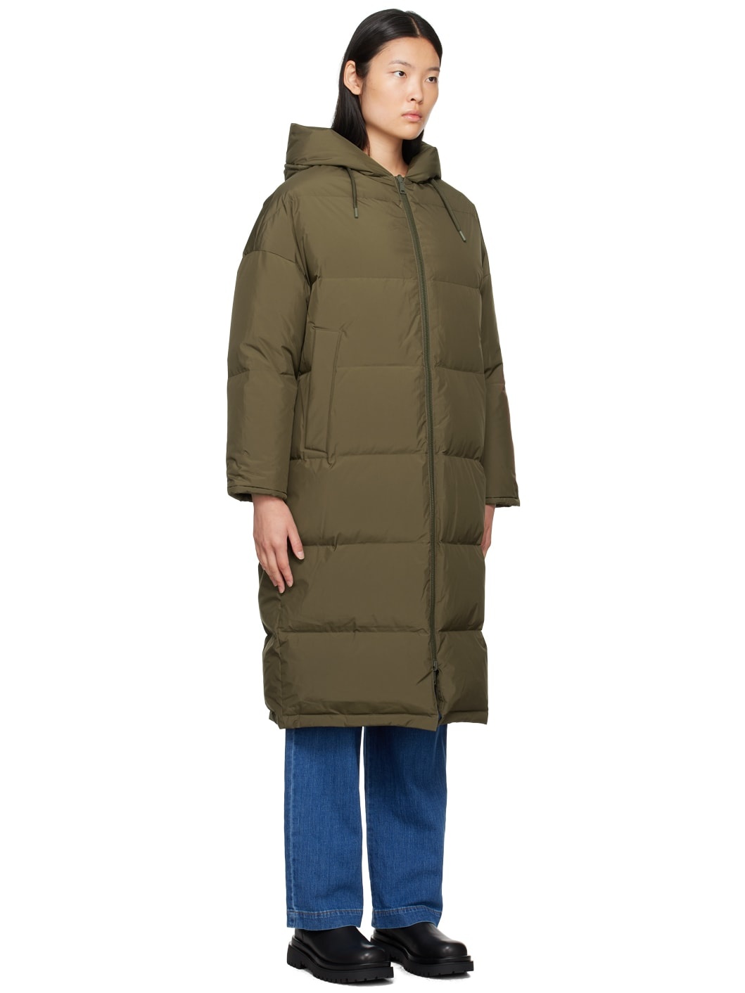 Khaki Hooded Reversible Down Coat - 2