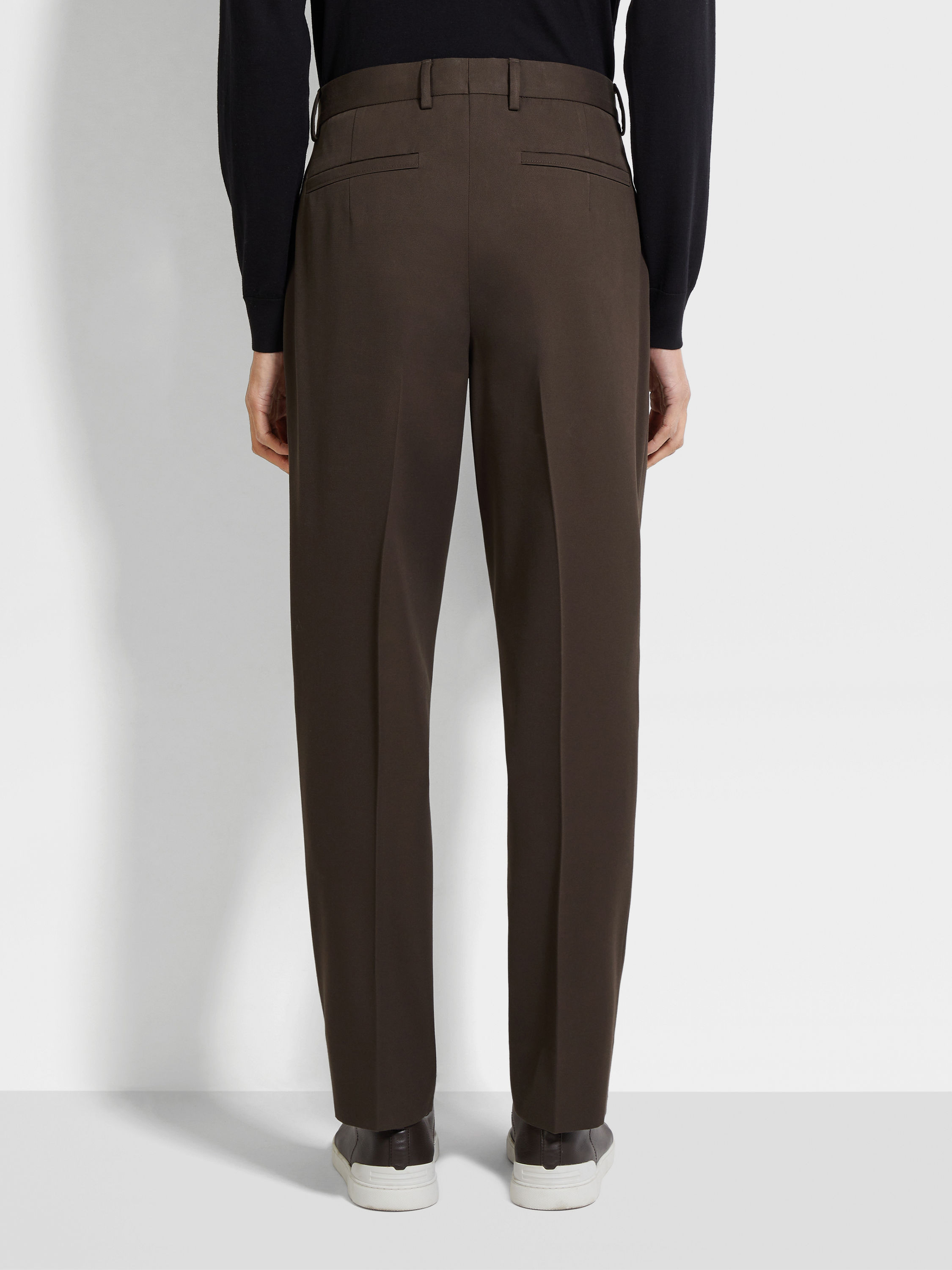 DARK BROWN COTTON AND WOOL PANTS - 5