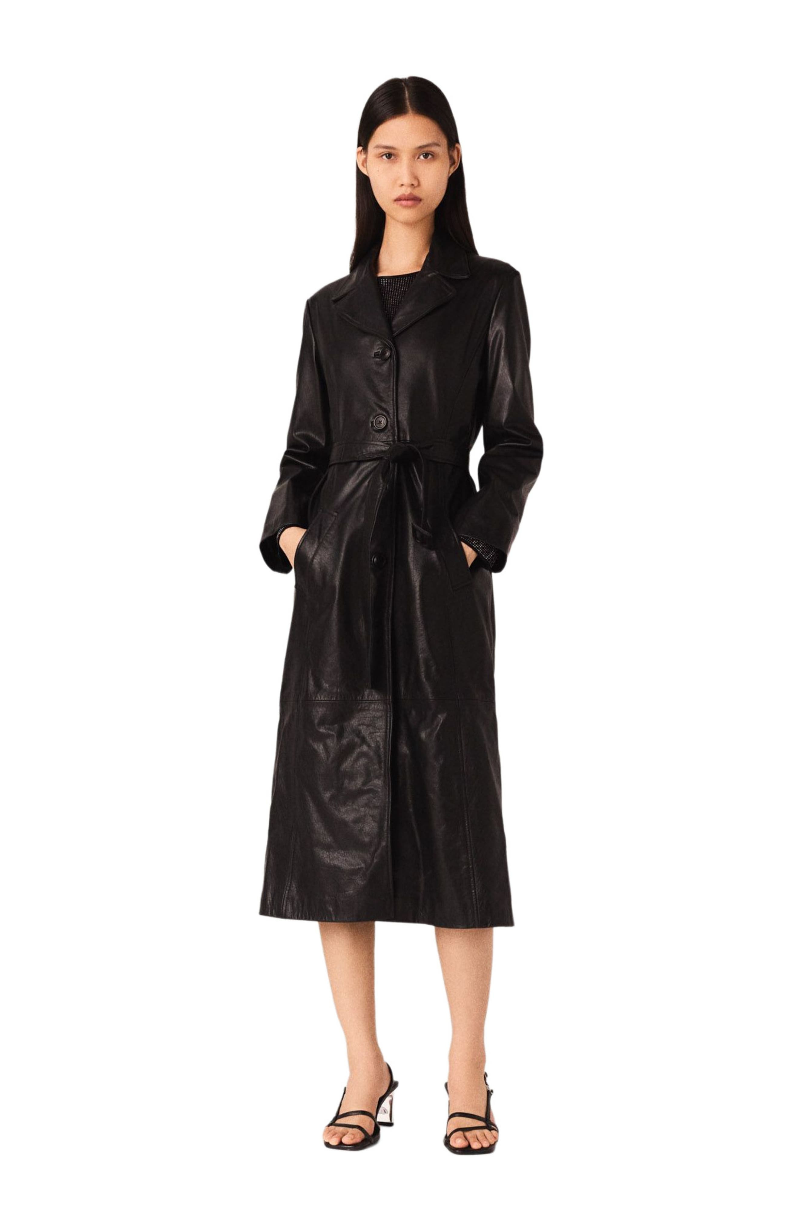 maje Long leather trench coat in Black at Nordstrom - 1