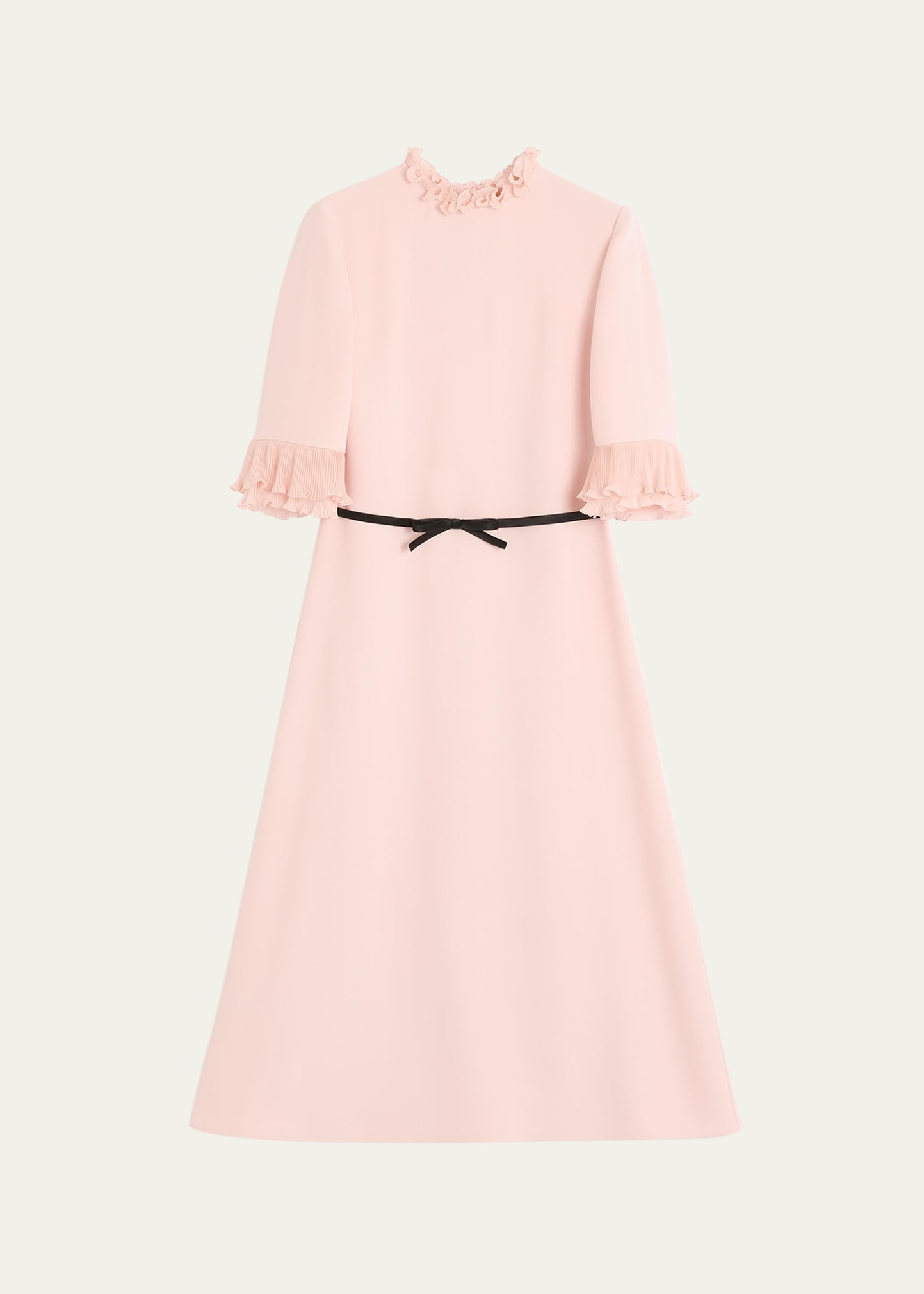 Ruffle 3/4-Sleeve Bow Midi Dress - 1