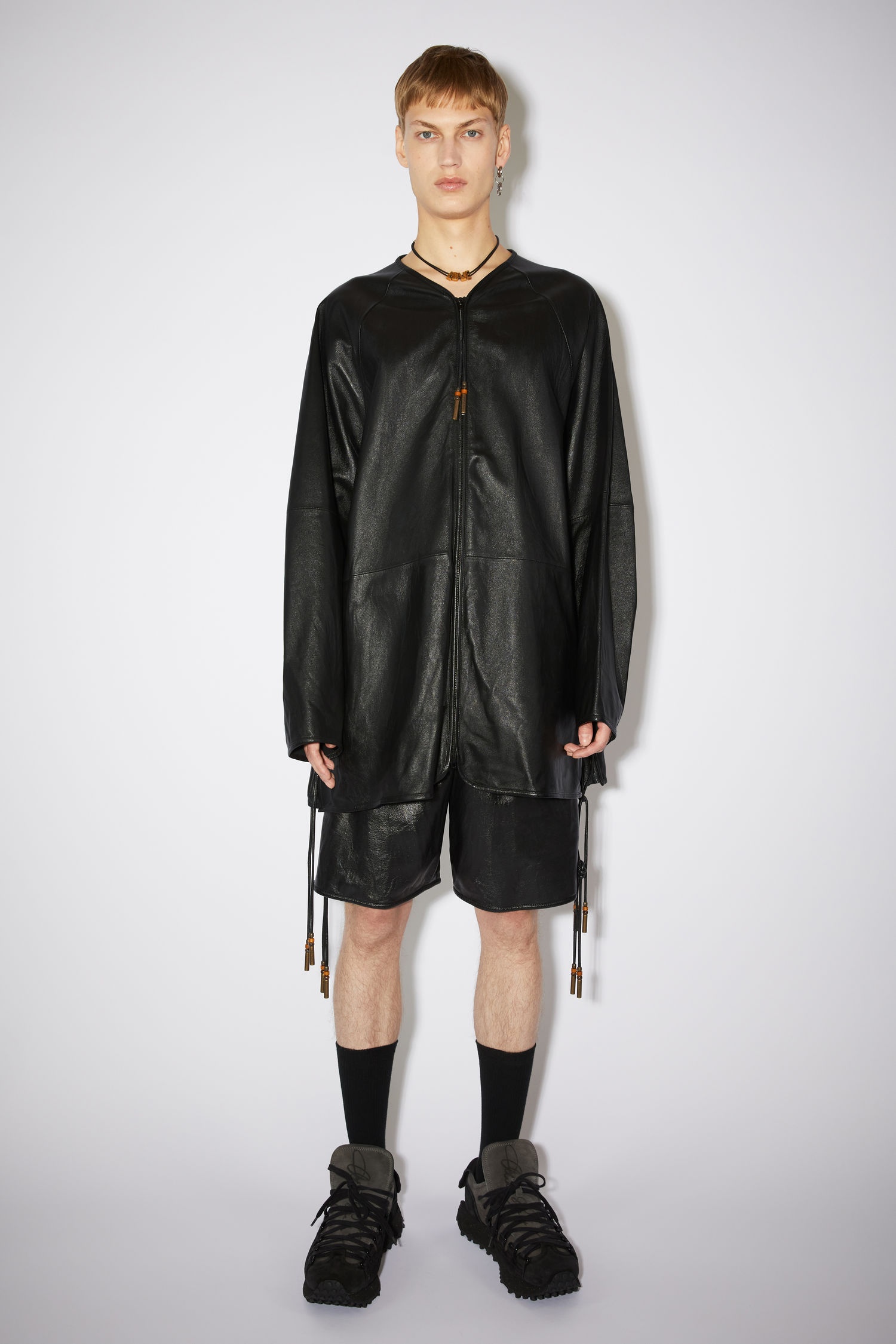 Tumbled leather coat - Black - 2