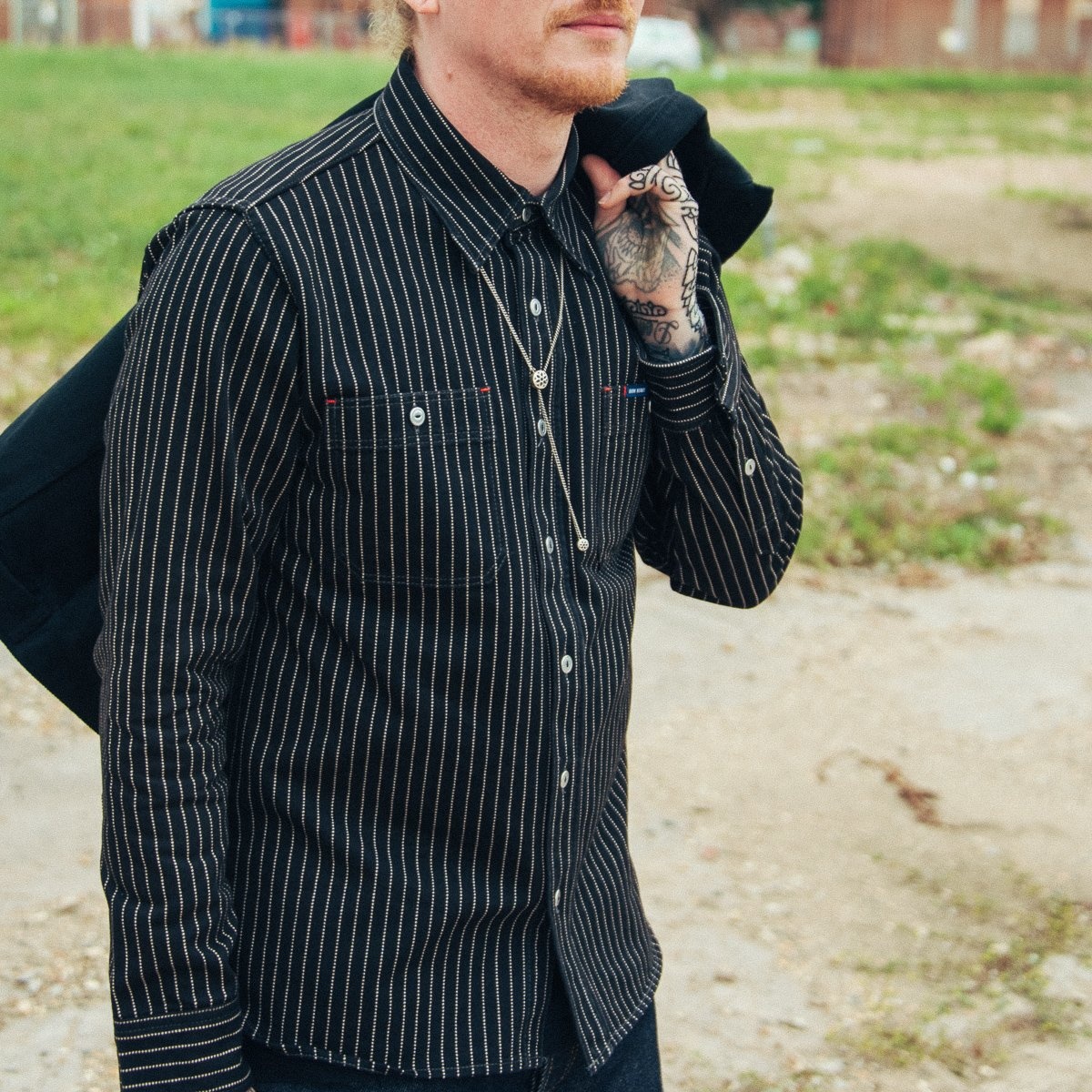 IHSH-68-BLK 12oz Wabash Work Shirt - Black with Metal Buttons - 4