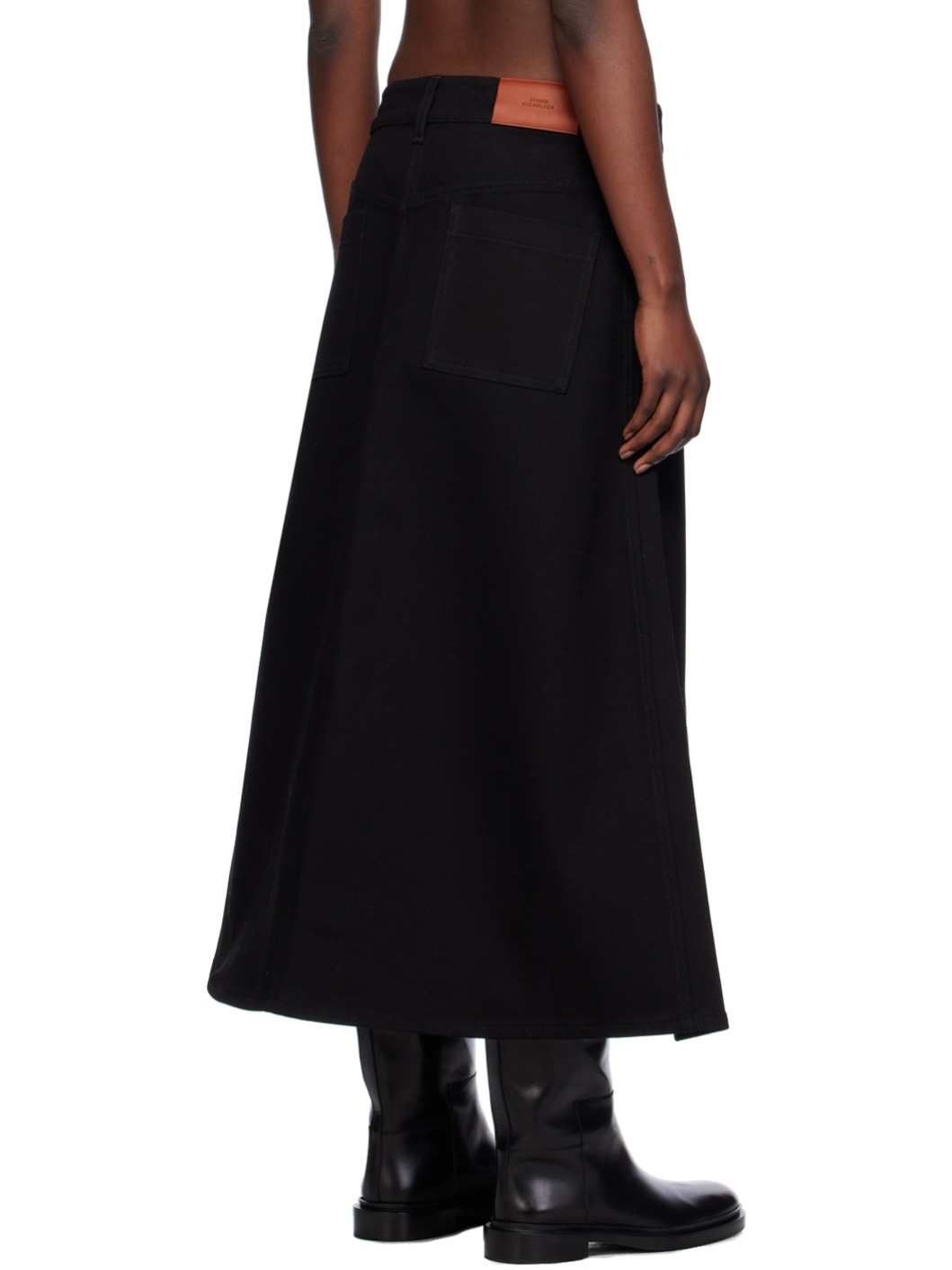 Black A-Line Denim Maxi Skirt - 3