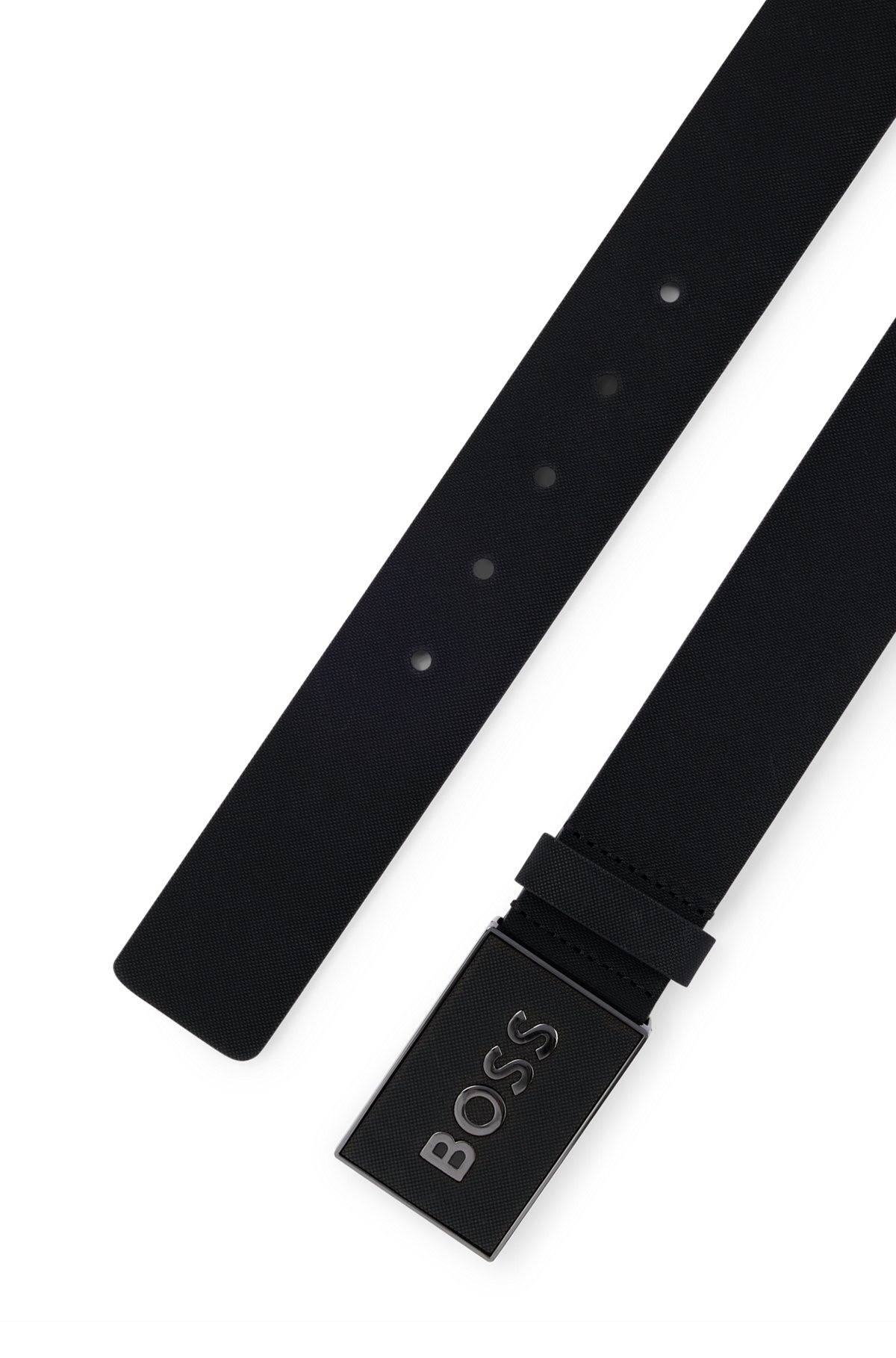 ITALIAN-LEATHER BELT WITH TEXTURED PLAQUE BUCKLE - 3