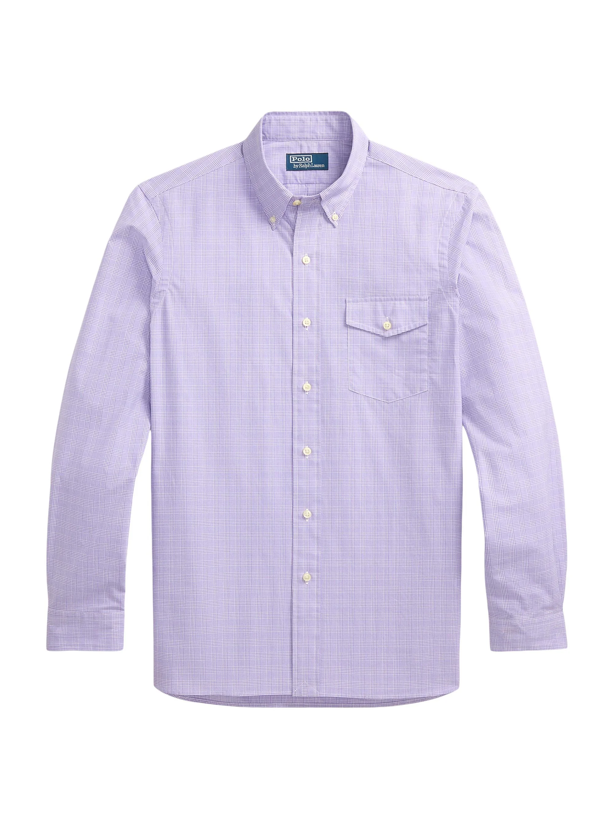 Men's Classic-Fit Glen Plaid Poplin Shirt - White Lavender - 1