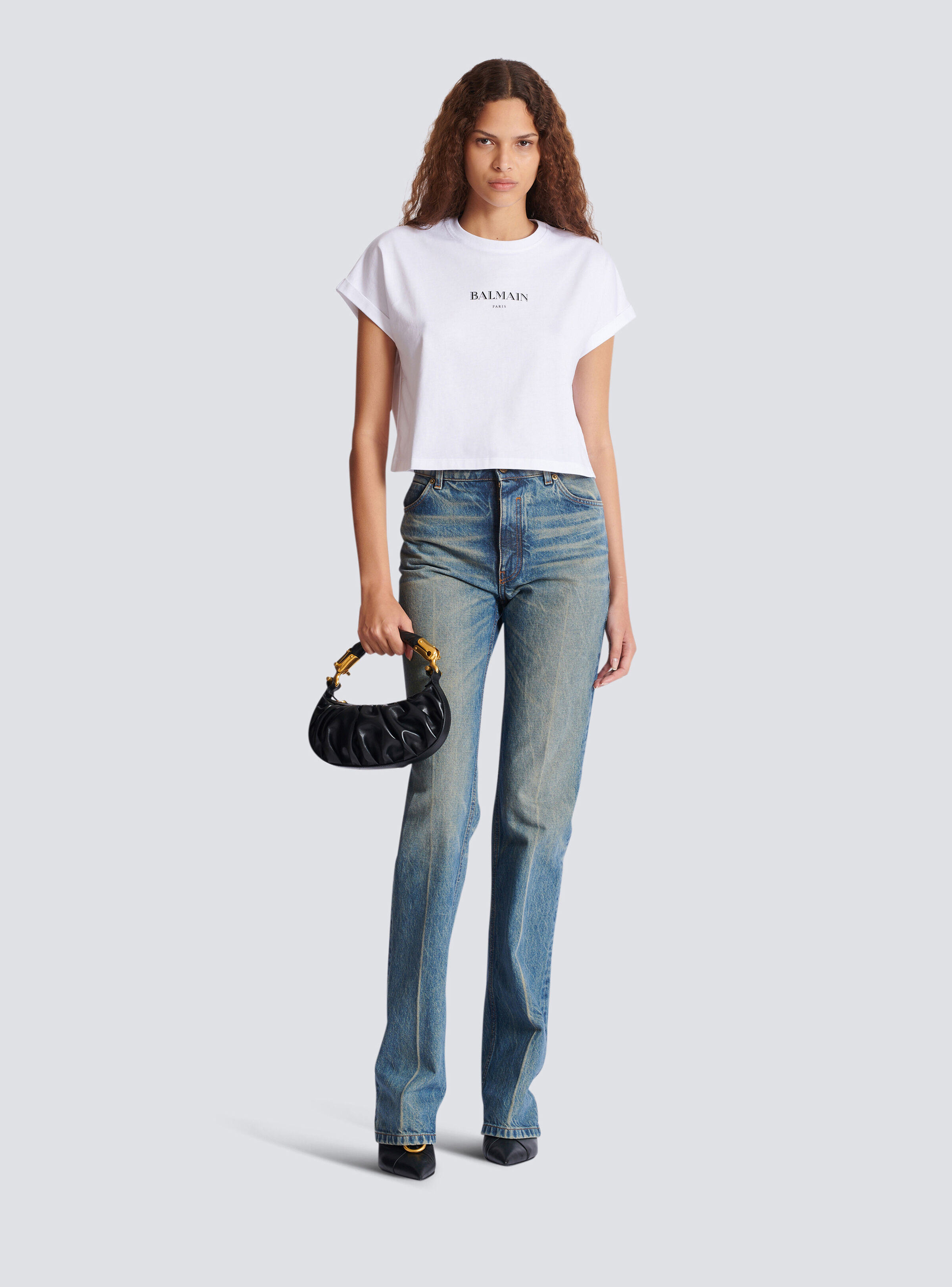 Cropped T-shirt with Balmain print - 2