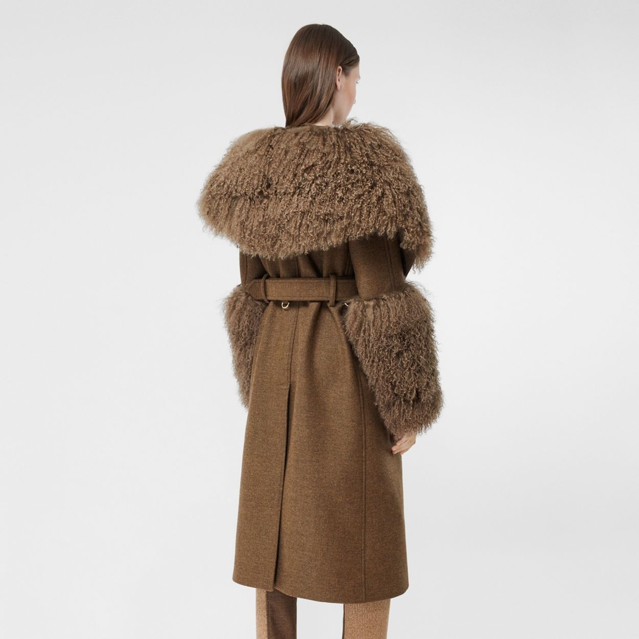 Shearling Trim Wool Cashmere Trench Coat - 4