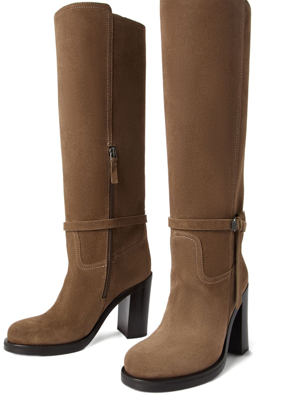 100mm buckle-strap suede boots - 5