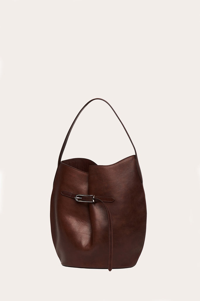 BELTED BUCKET BAG LARGE DARK BROWN - 4