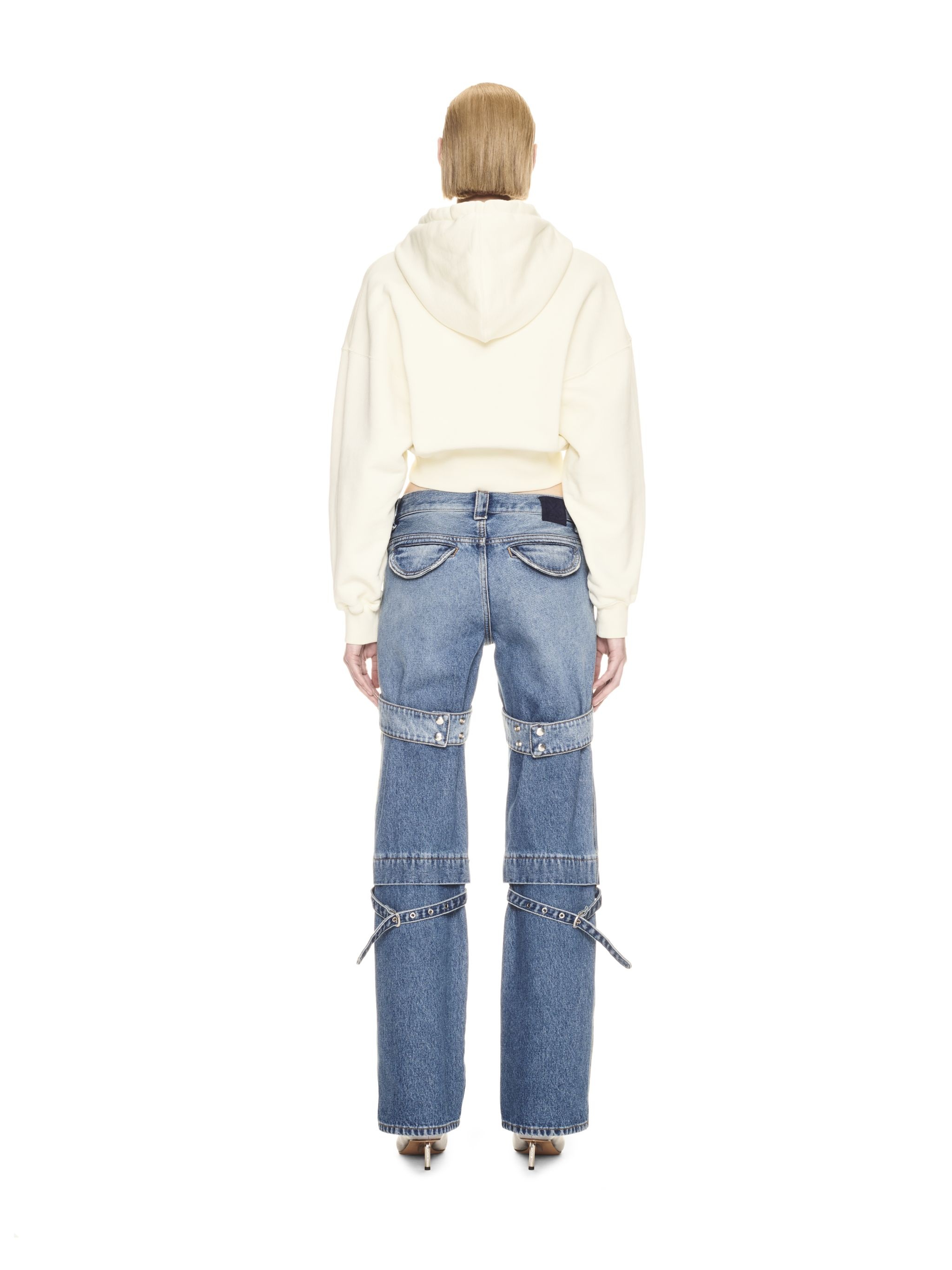 Small Arrow Pearl Crop Hoodie Beige Bla - 4