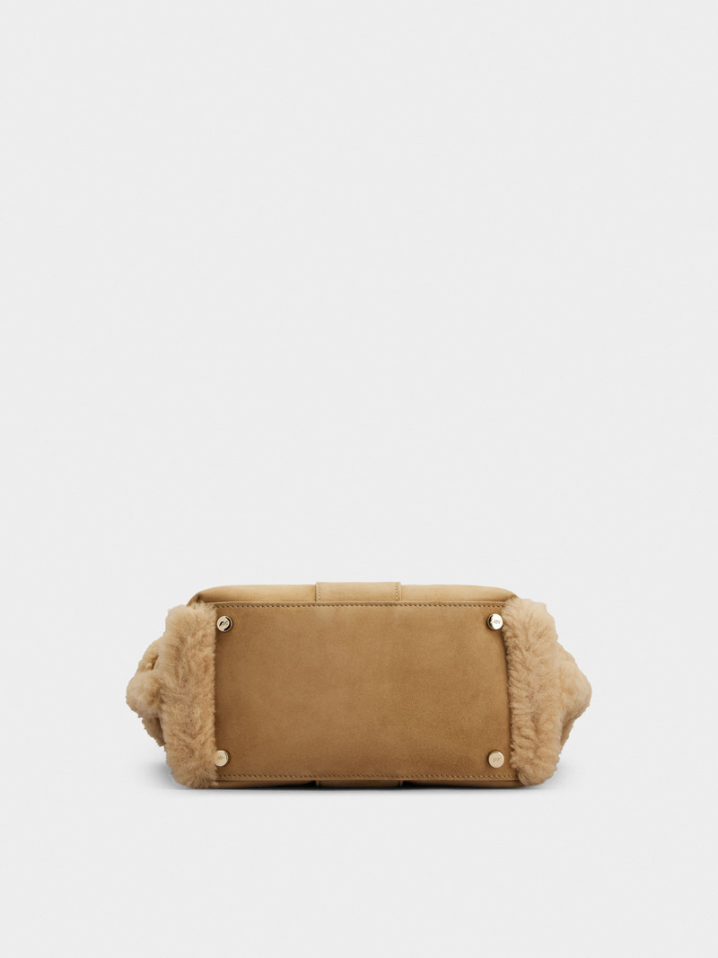 Viv' Choc Shopping Bag in suede and shearling 5
