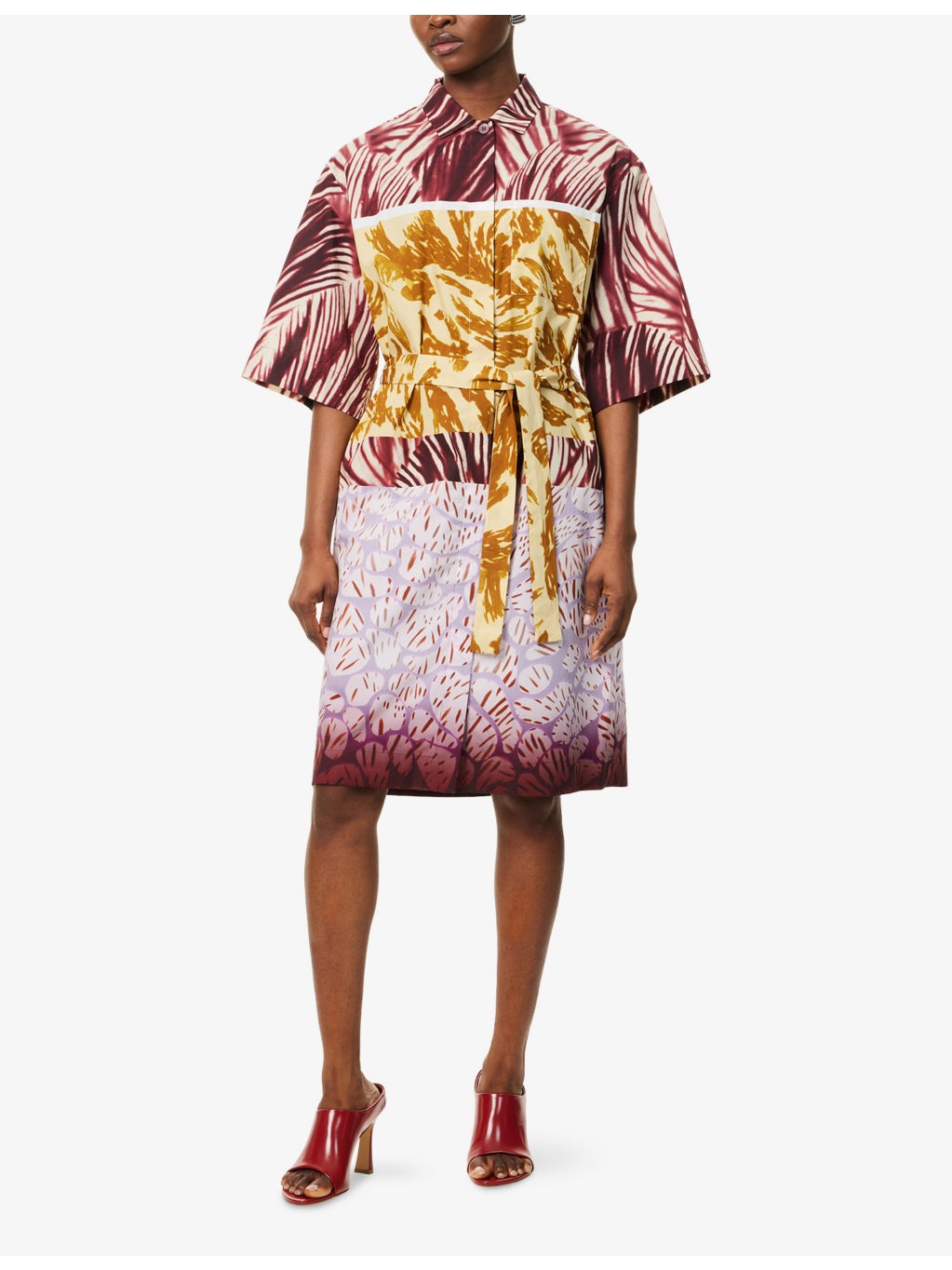 Abstract-Print Belted Cotton-Poplin Midi Dress - 3