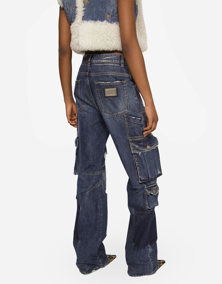 Denim cargo jeans with rips - 4