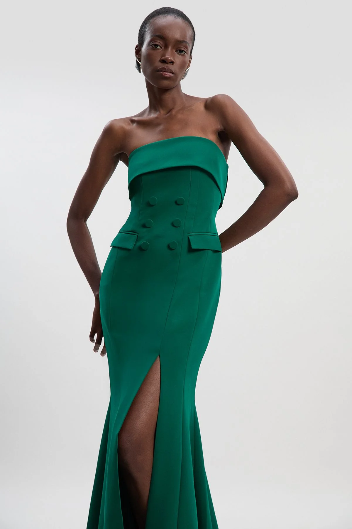 Polished Tailored Bandeau Tux Maxi Dress - 1