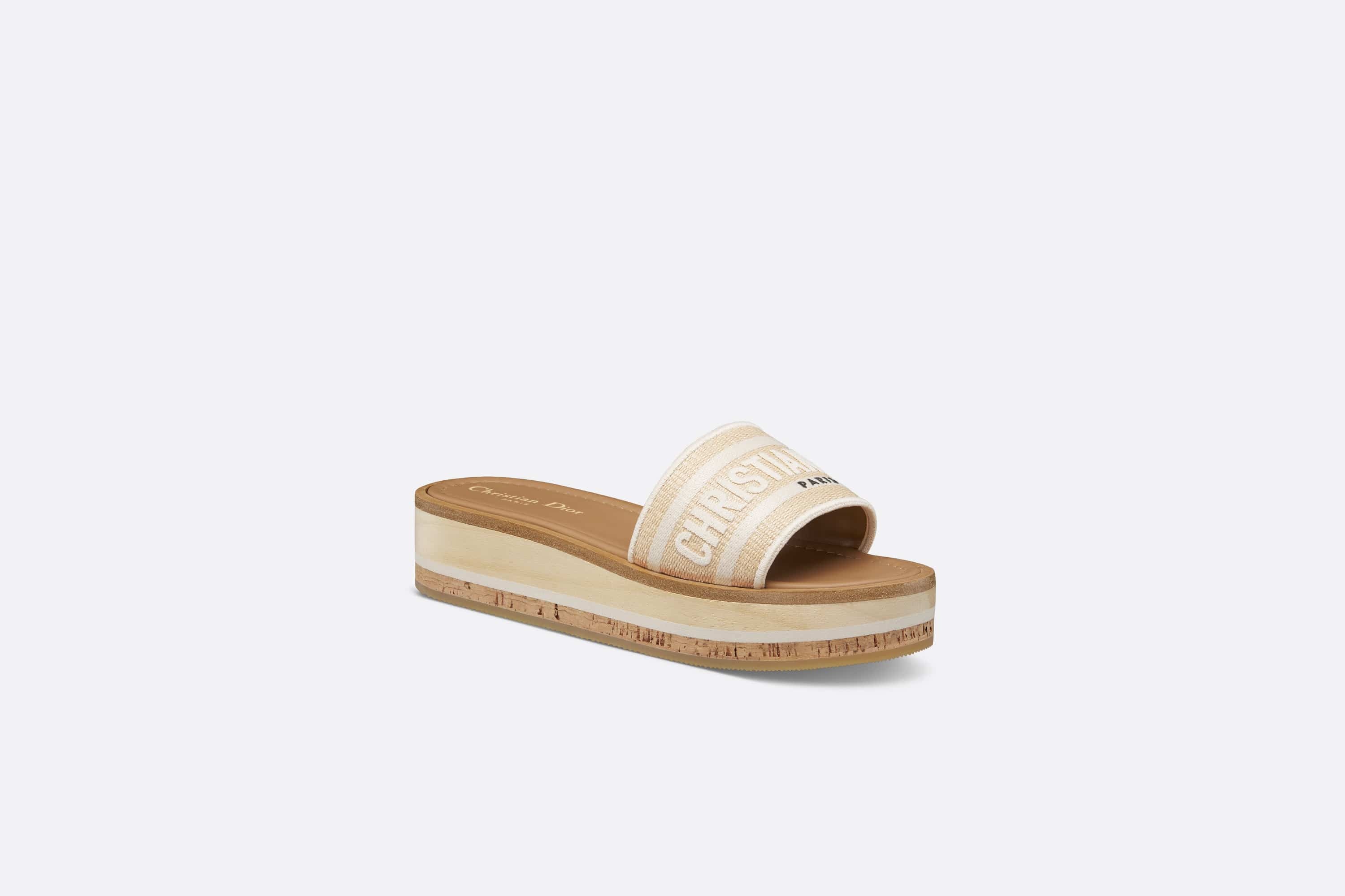 【24SS/かわいい♪】DIOR Dioriviera Dway Platform Slide Dioriviera Dway Slide Natural Raffia and Sky Blue