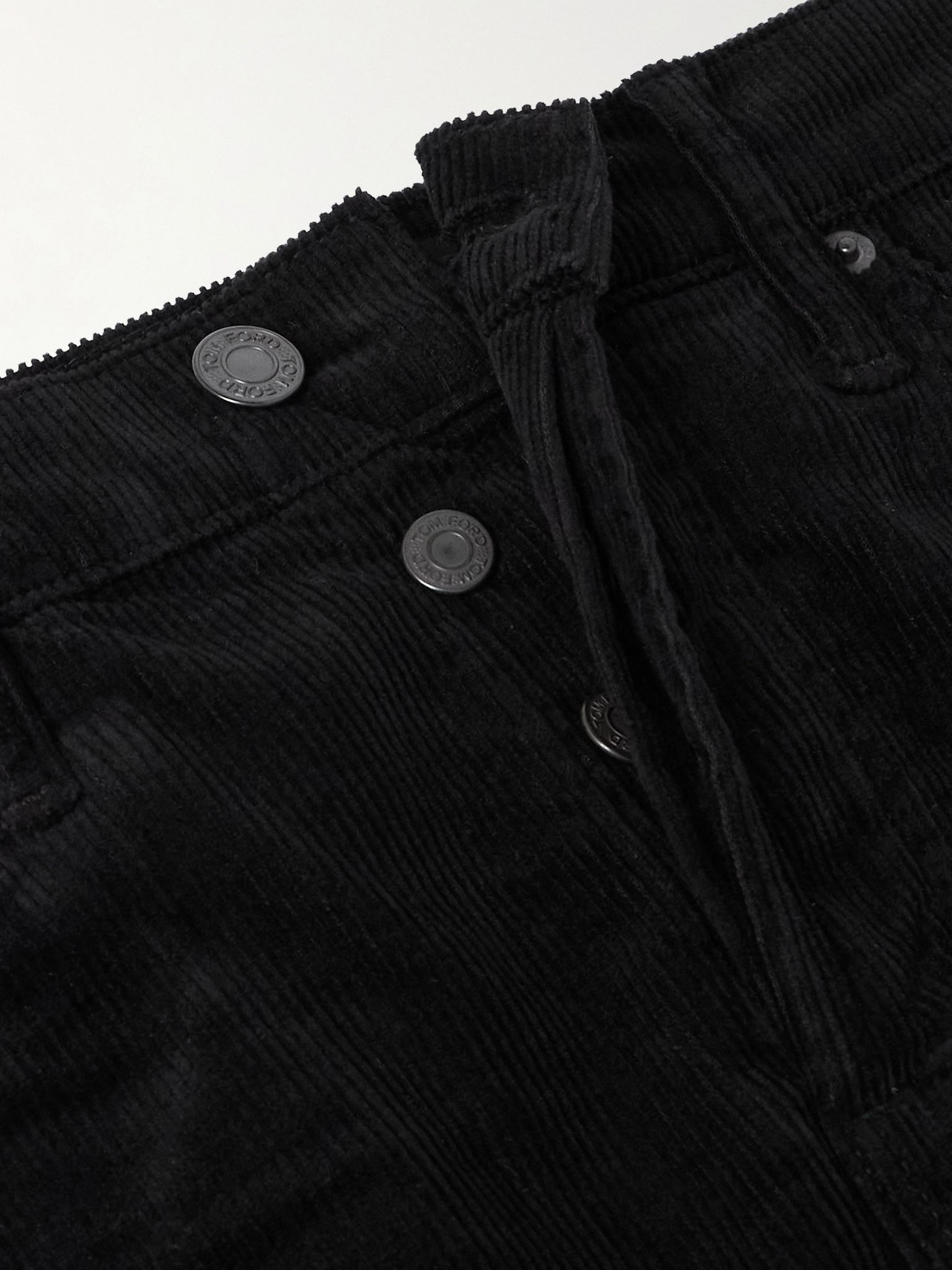 Slim-Fit Cotton-Blend Corduroy Trousers Black - 6