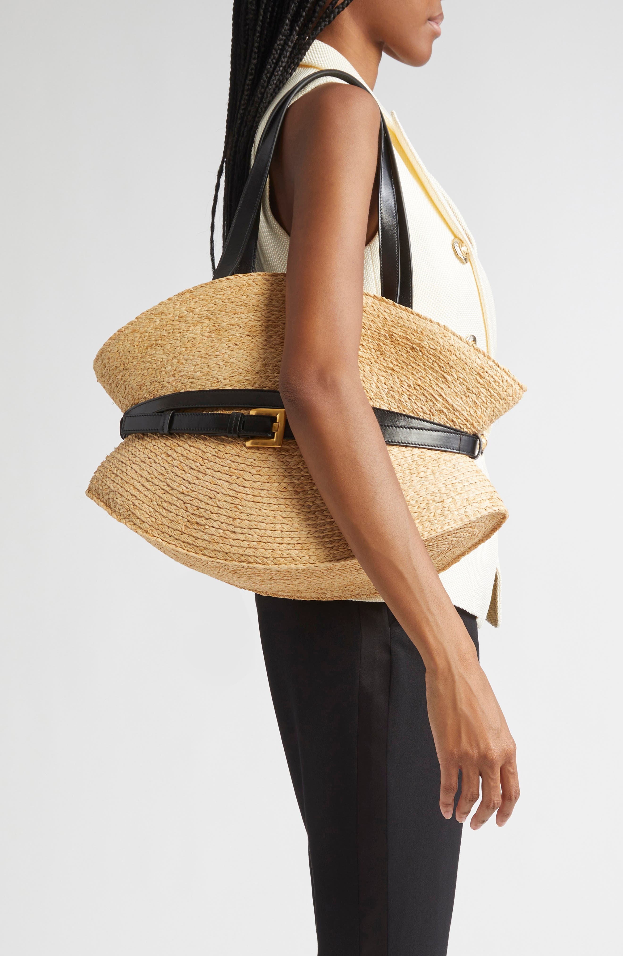 Balmain Medium Shuffle Raffia Tote in Natural /Black at Nordstrom - 3