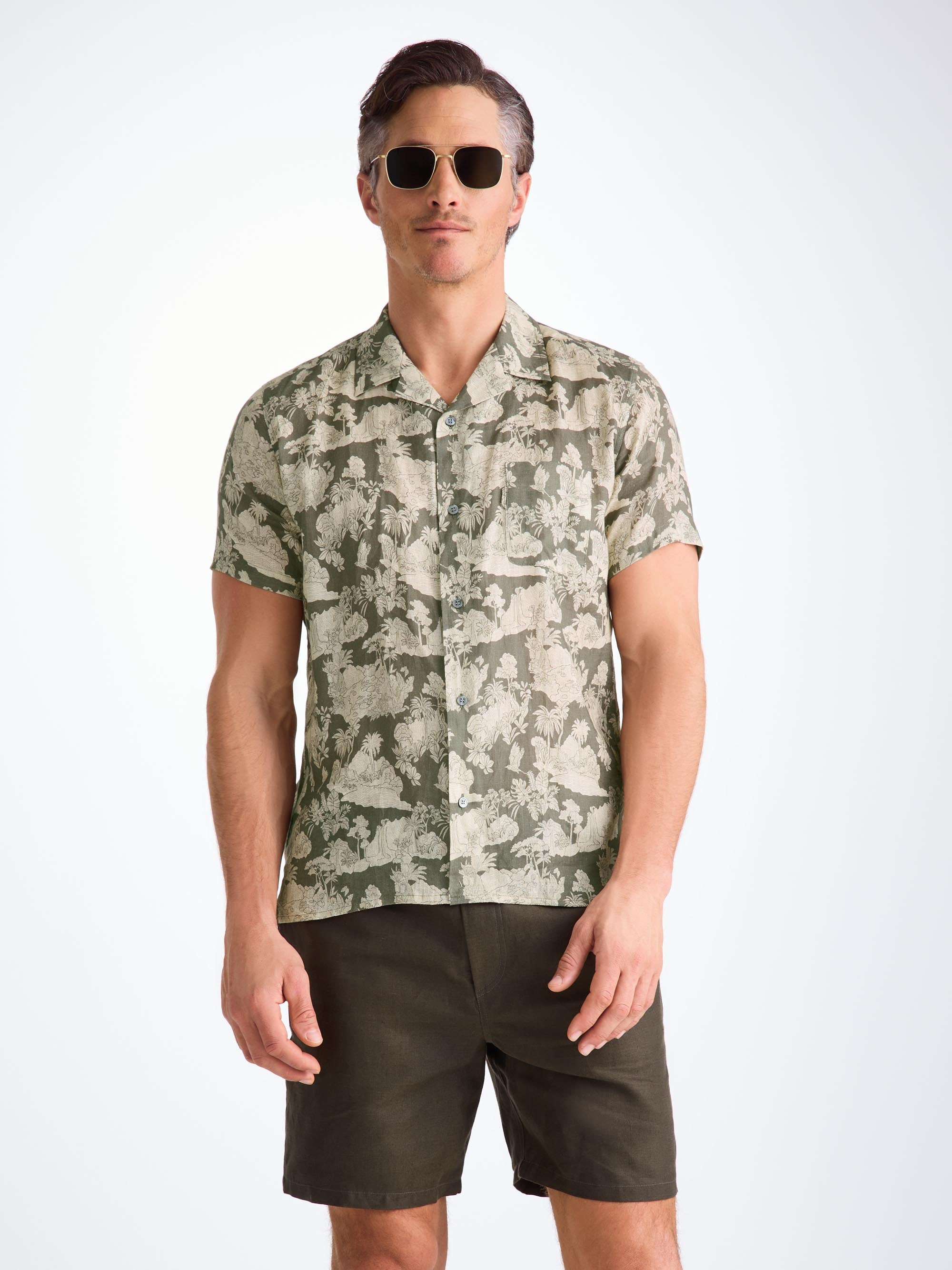 Men's Short Sleeve Shirt Milan 26 Linen Khaki - 5