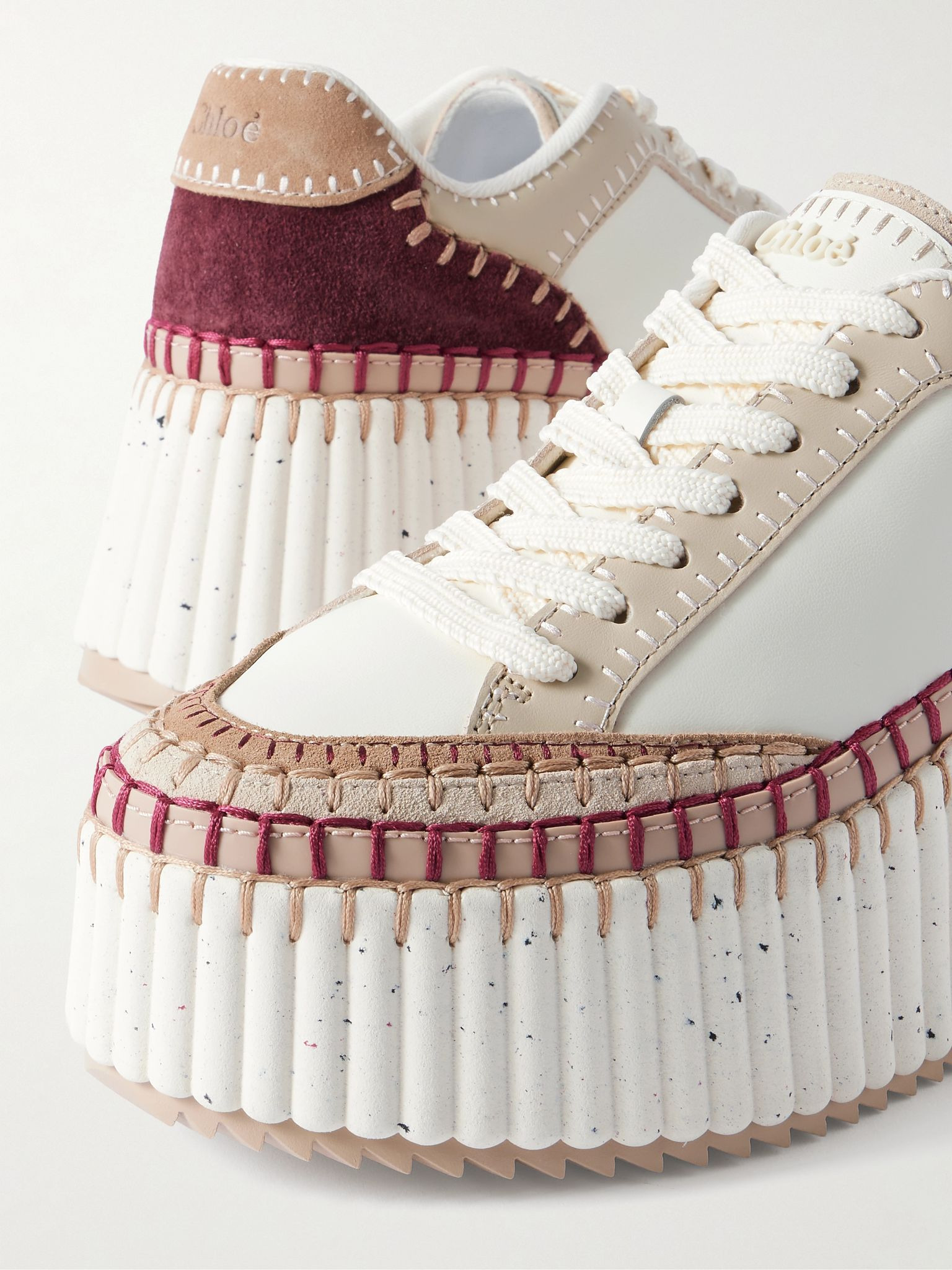 Nama suede-trimmed leather platform sneakers Beige - 4