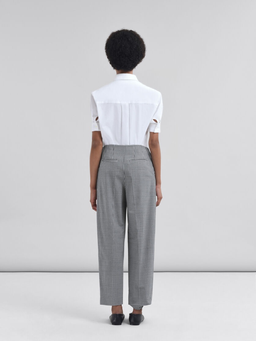 BLACK AND WHITE CHECKED WOOL BLEND TROUSERS - 3