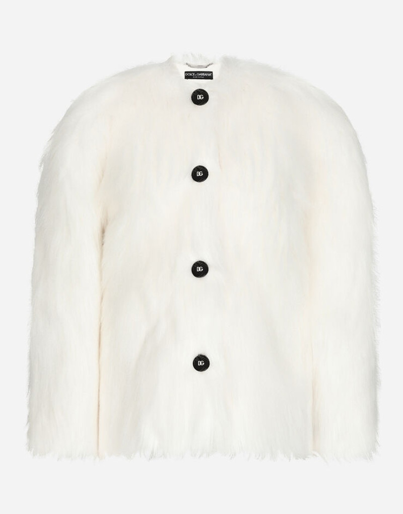 White fox-effect faux fur jacket 1