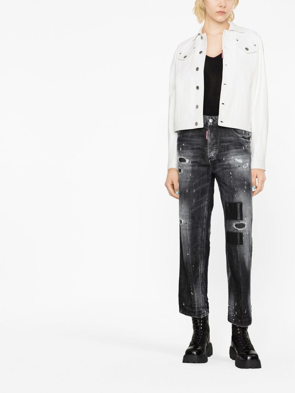 high-rise distressed wide-leg jeans - 2
