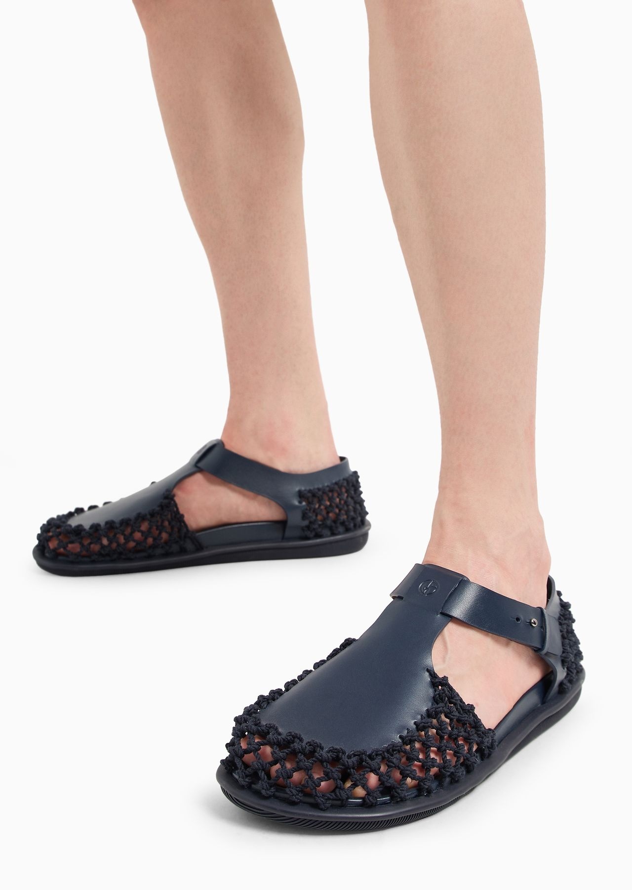 Braided leather and cotton sandals - 8