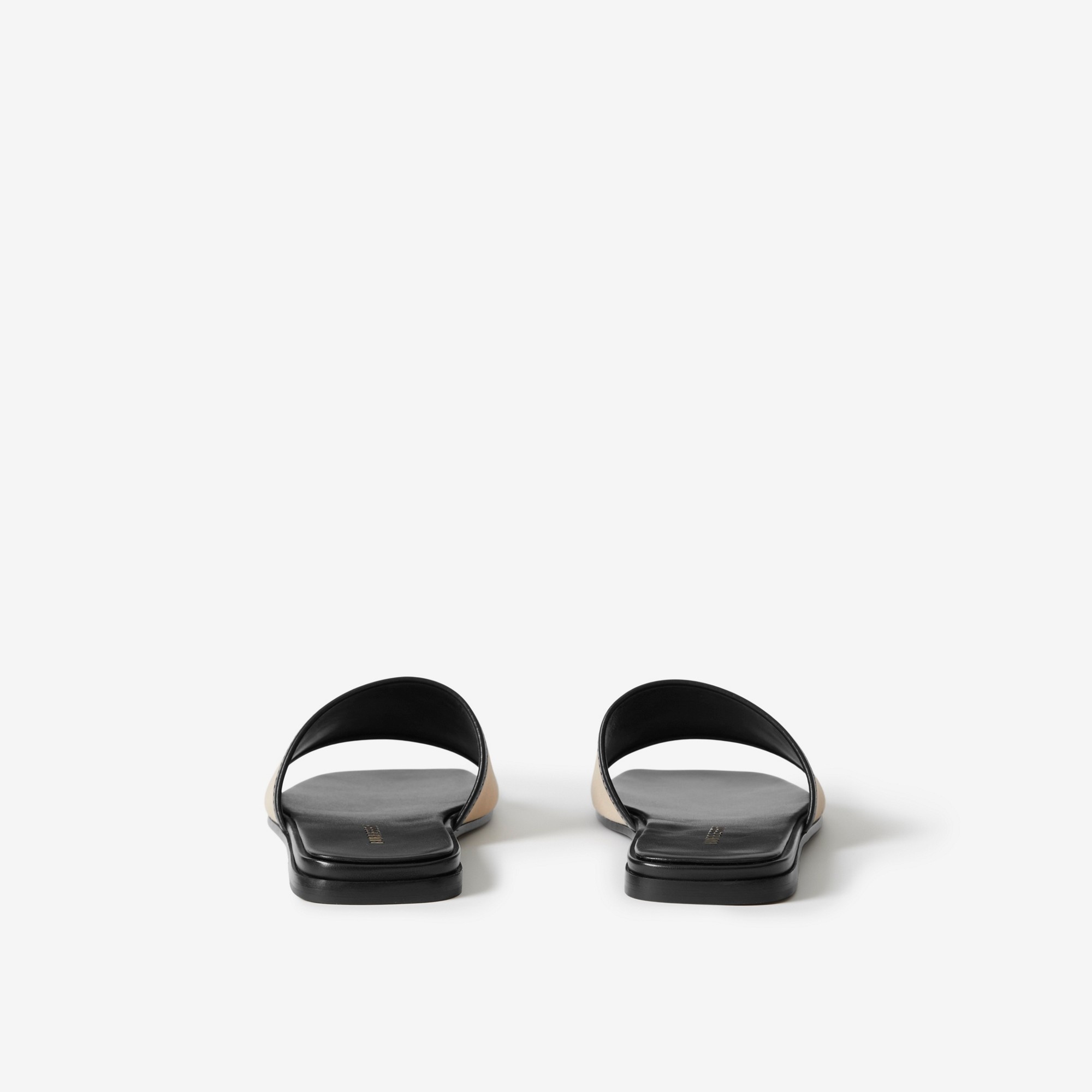 【BURBERRY】GABARDINE AND LEATHER SLIDES Burberry Label Print Gabardine and Leather Slides | REVERSIBLE