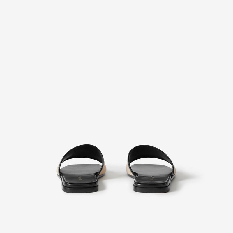 Label Print Gabardine and Leather Slides 3