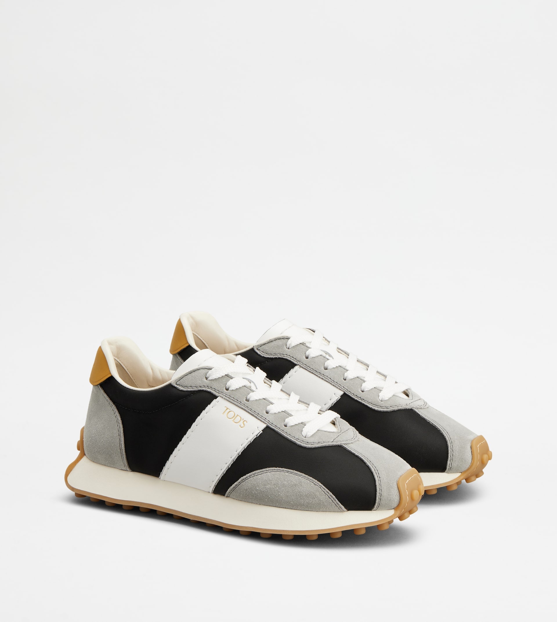 SNEAKERS IN LEATHER AND TECHNICAL FABRIC - GREY, BLACK, WHITE - 2