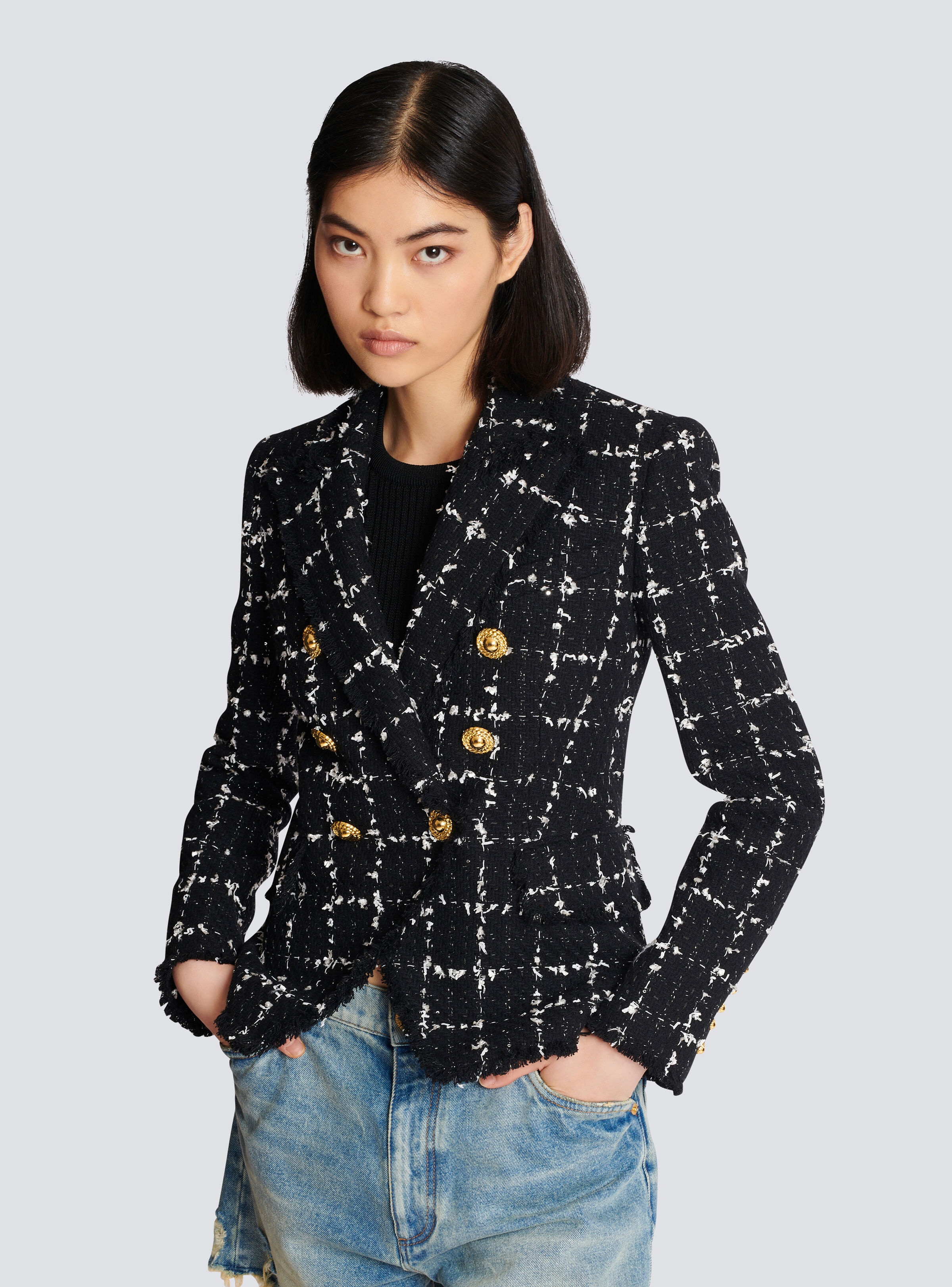 Check tweed 6-button jacket - 7