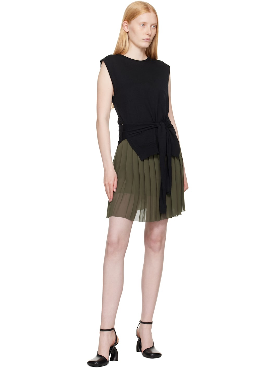 Khaki Pleated Miniskirt - 4