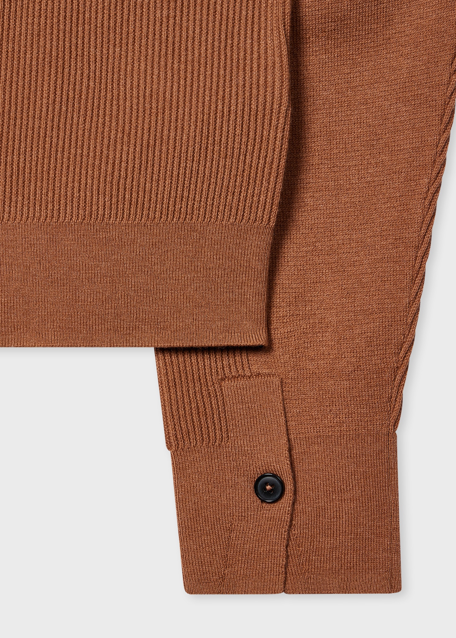 Chestnut Wool-Blend Half Zip Ribbed Knitted Sweater - 3