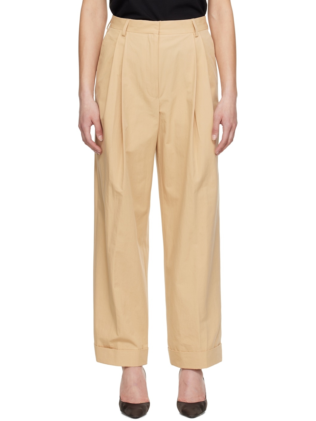 Beige Pleated Trousers - 1