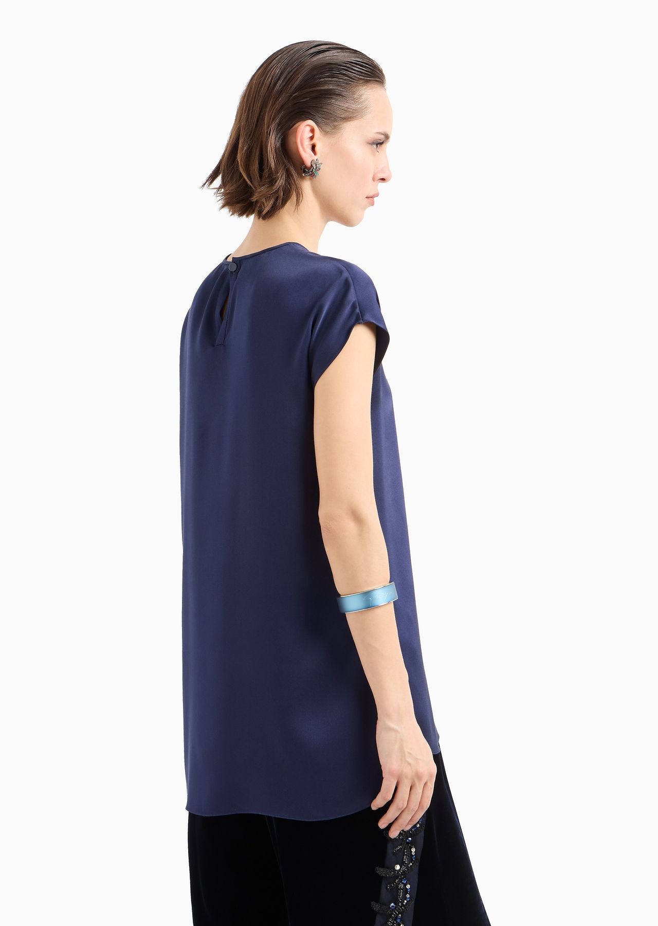 Long blouse in silk double satin - 3