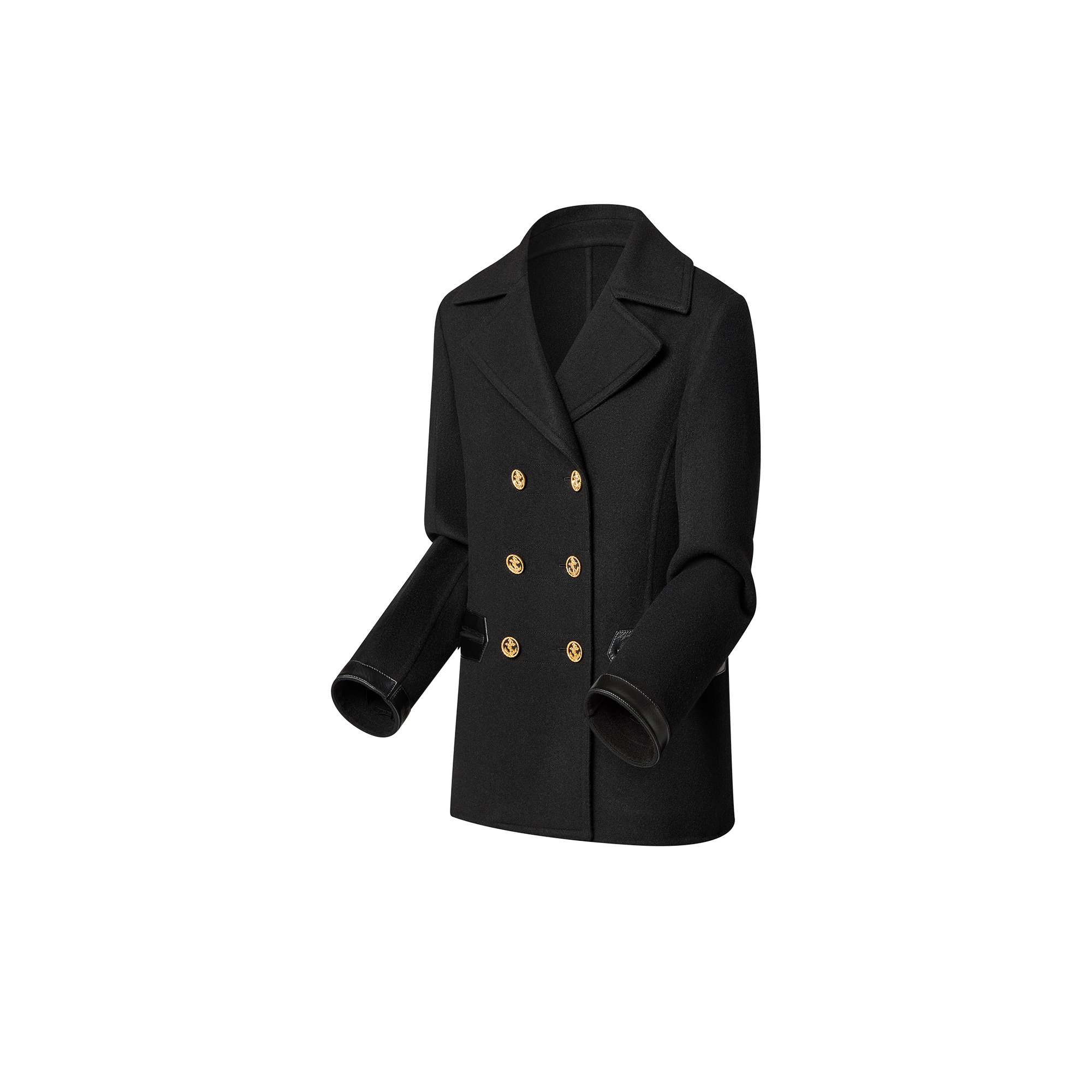 Leather Accent Double-Breasted Coat - 2