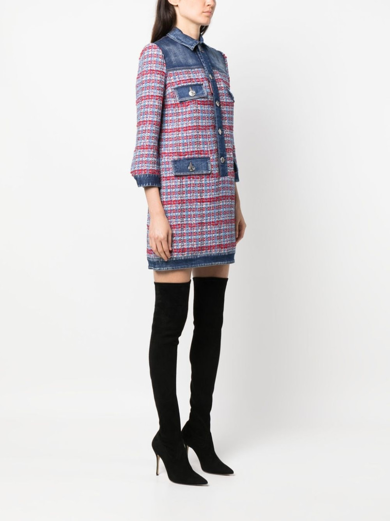 panelled tweed denim 미니 드레스 3