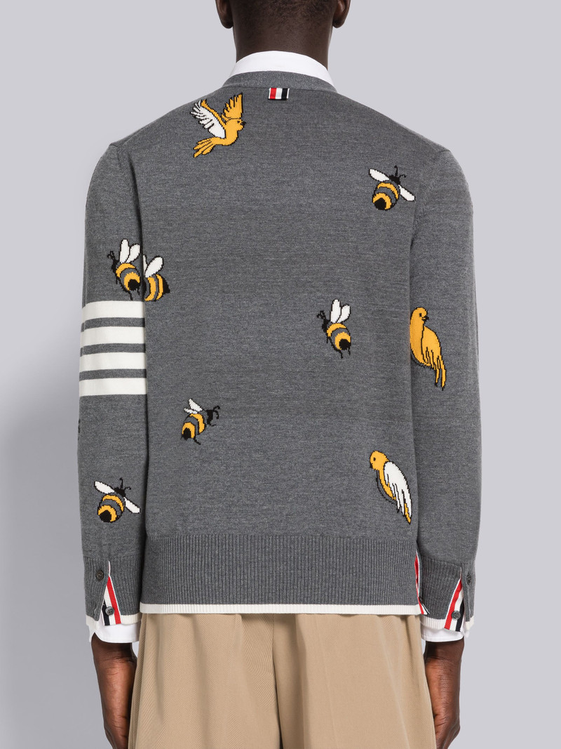 COTTON MERINO BIRDS AND BEES 4-BAR V-NECK CARDIGAN 3